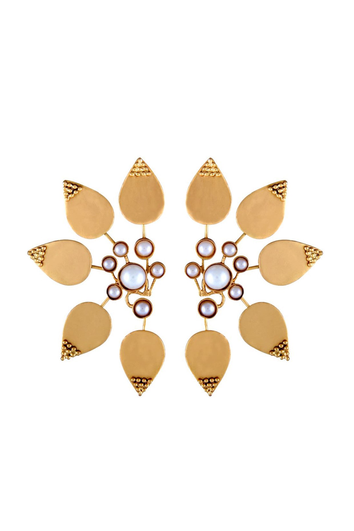 22kt Gold Plated Five Petal Earrings with Pearl Clusters