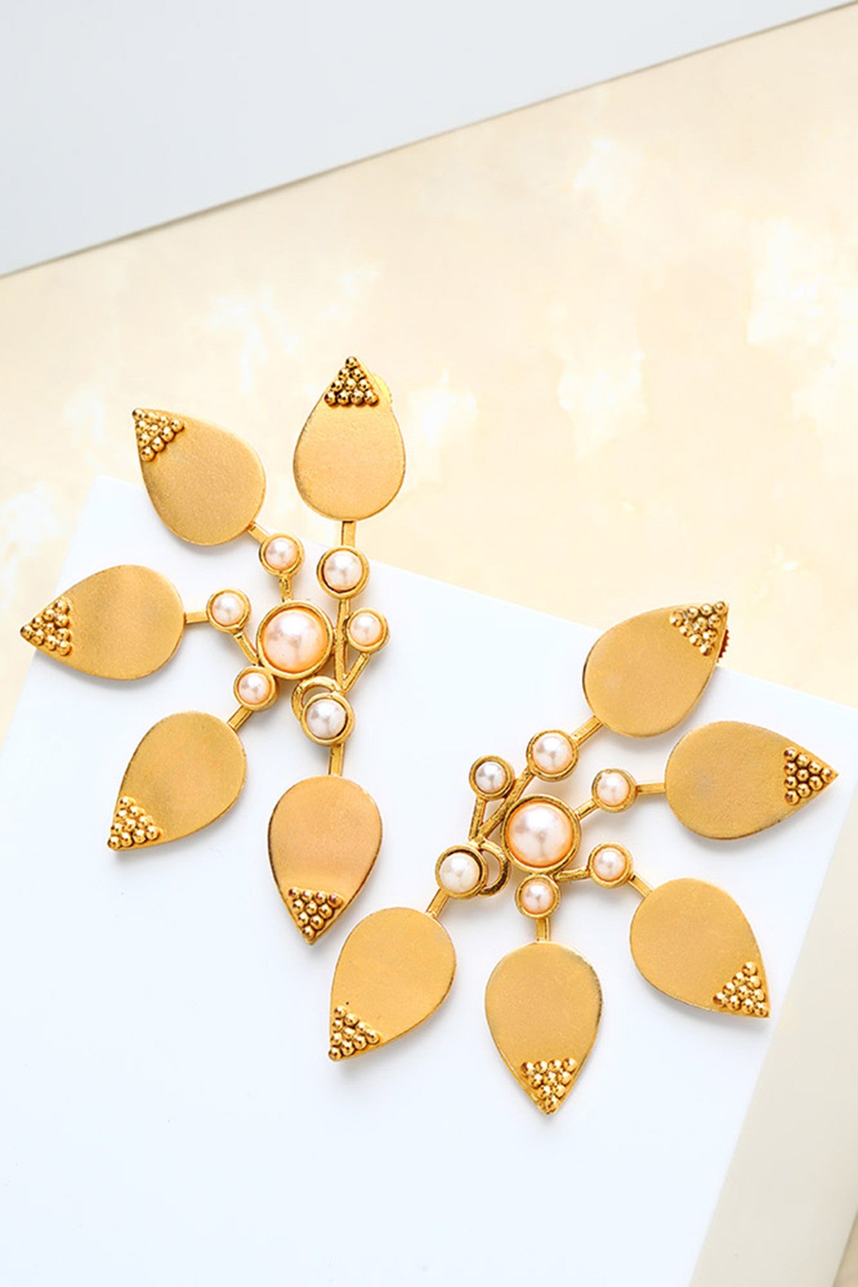 22kt Gold Plated Five Petal Earrings with Pearl Clusters
