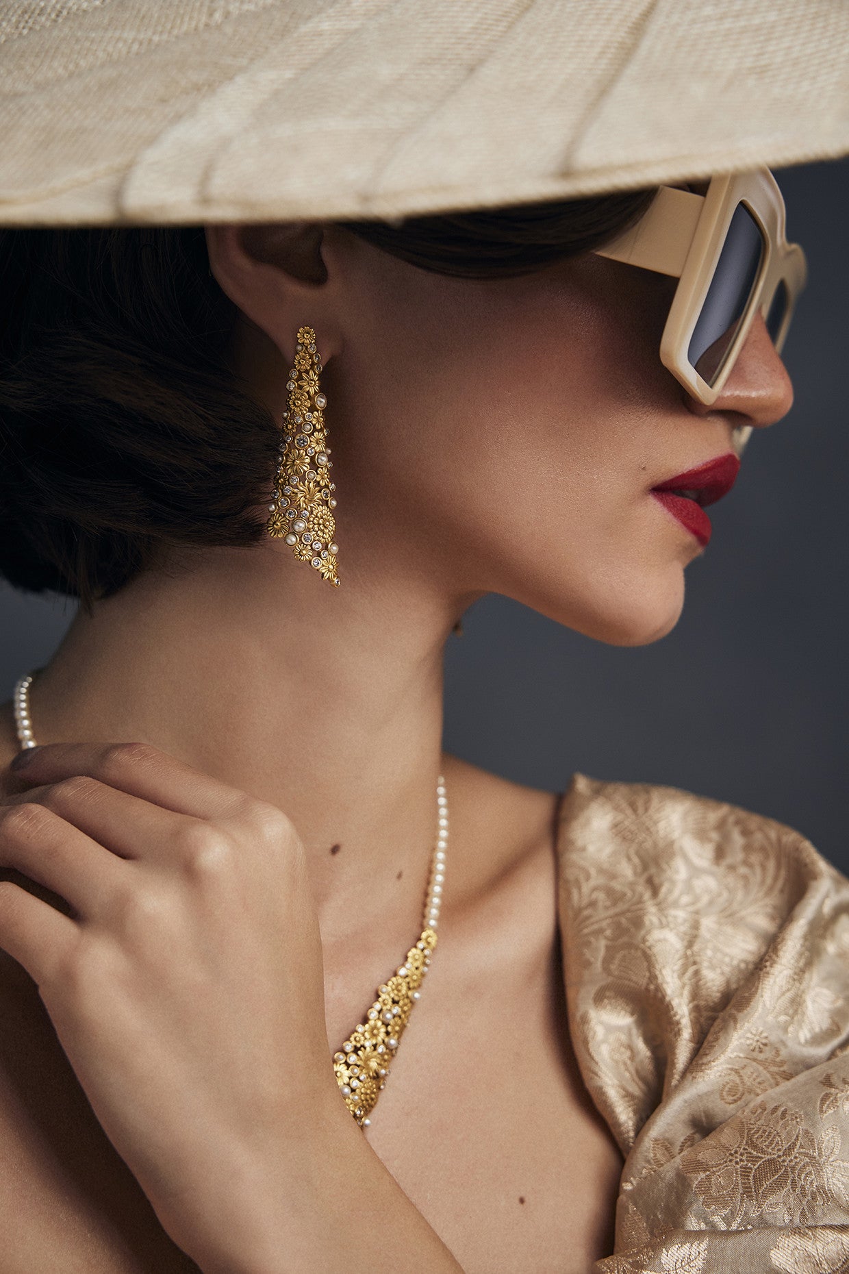 22kt Gold Plated Opaline Floral Earrings