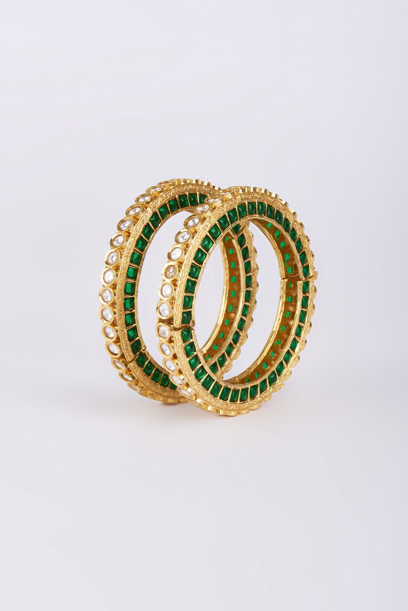 22kt Gold Plated Green Kundan Polki Bangles