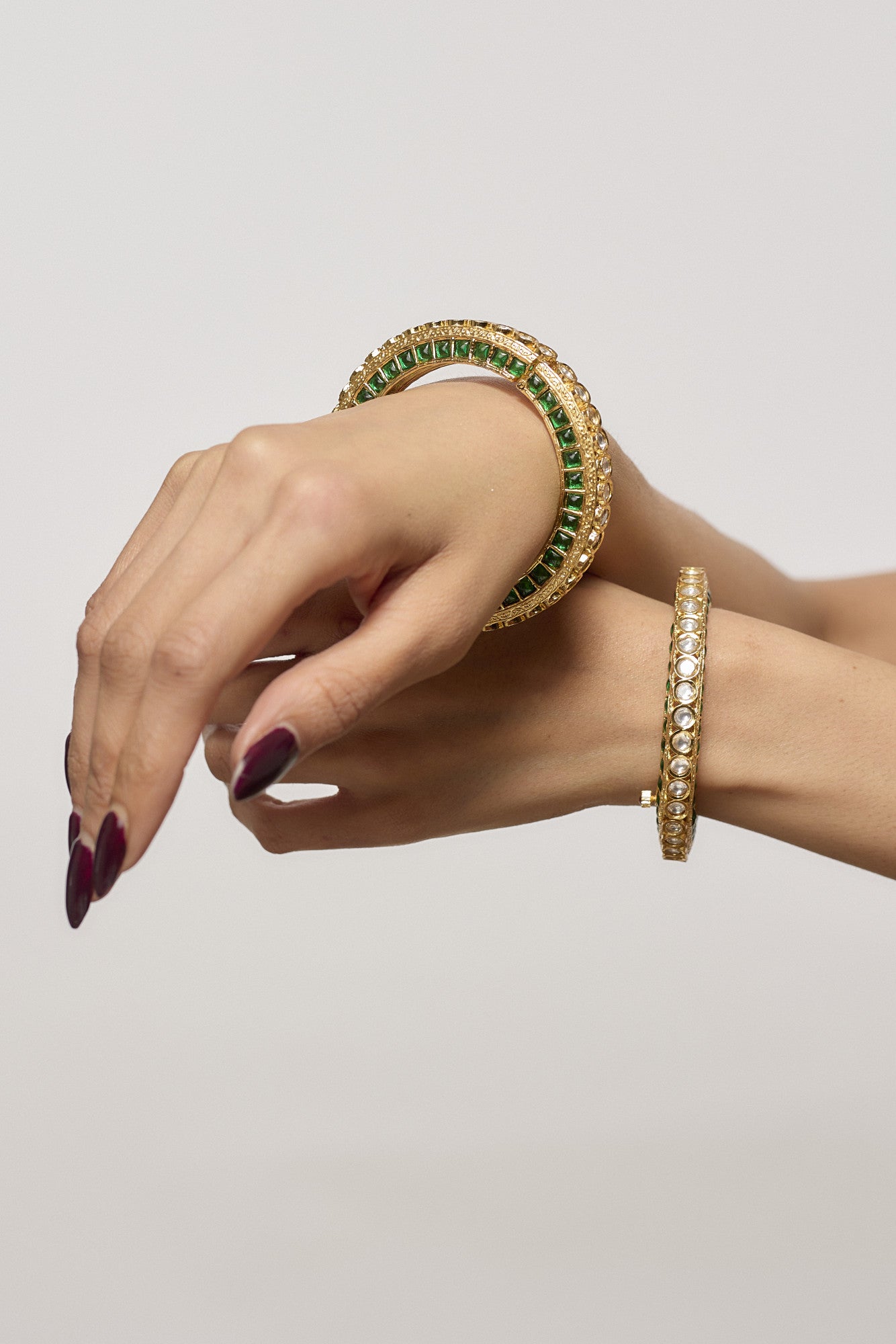 22kt Gold Plated Green Kundan Polki Bangles