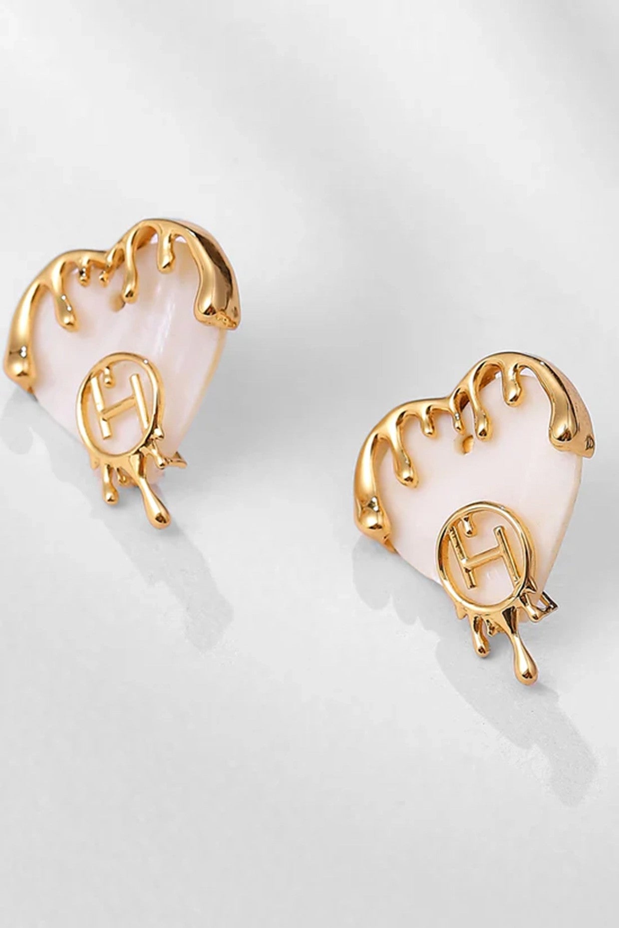 22kt Gold Plated Iridescent Heart Earrings