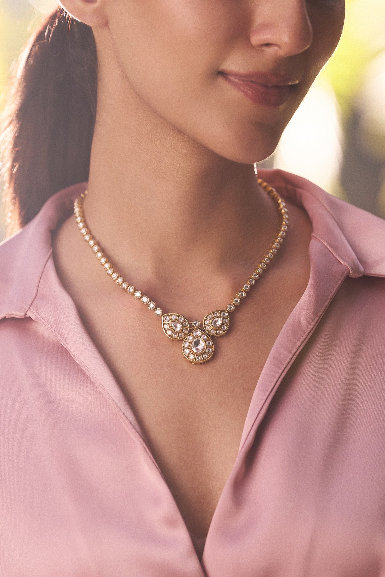 22kt Gold Plated Rosa Kundan Cluster Necklace