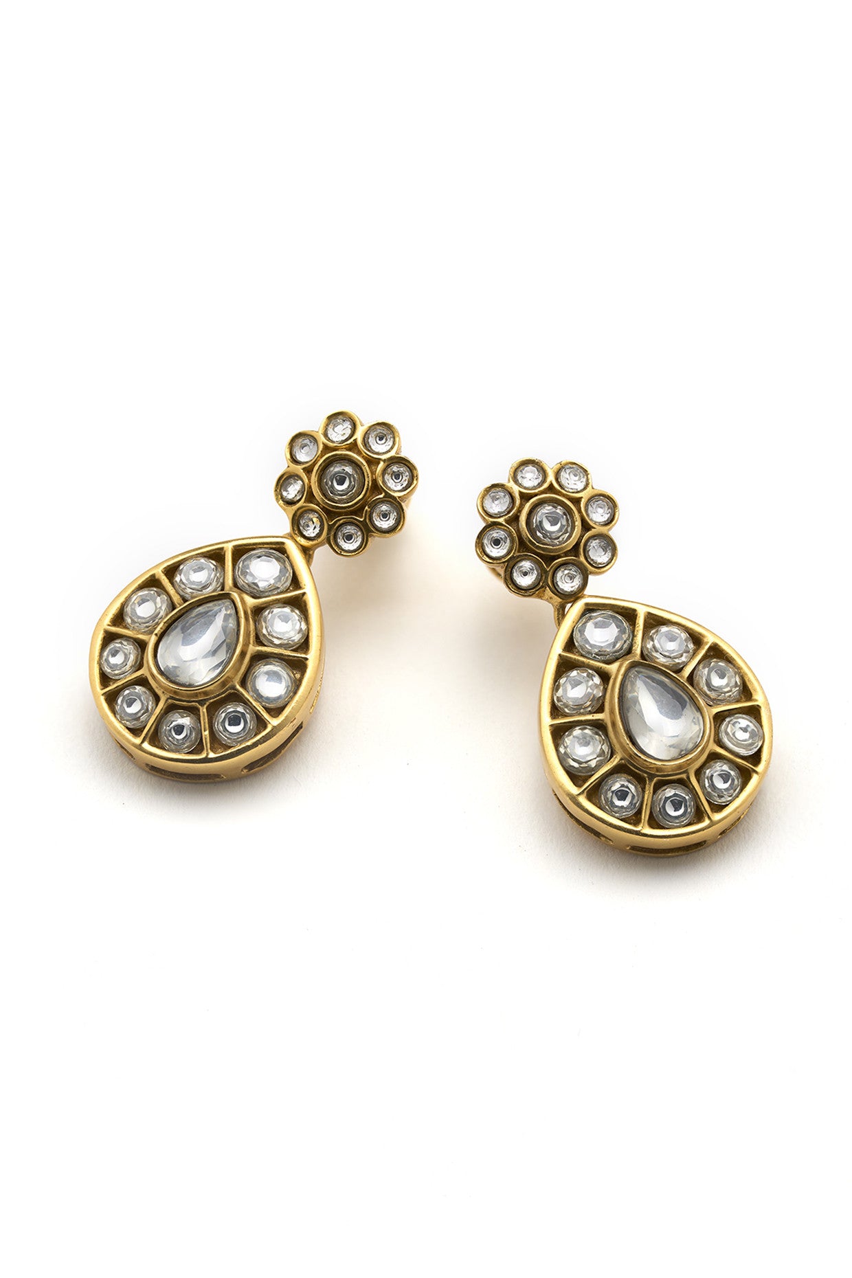 22kt Gold Plated Rosa Kundan Drop Earrings