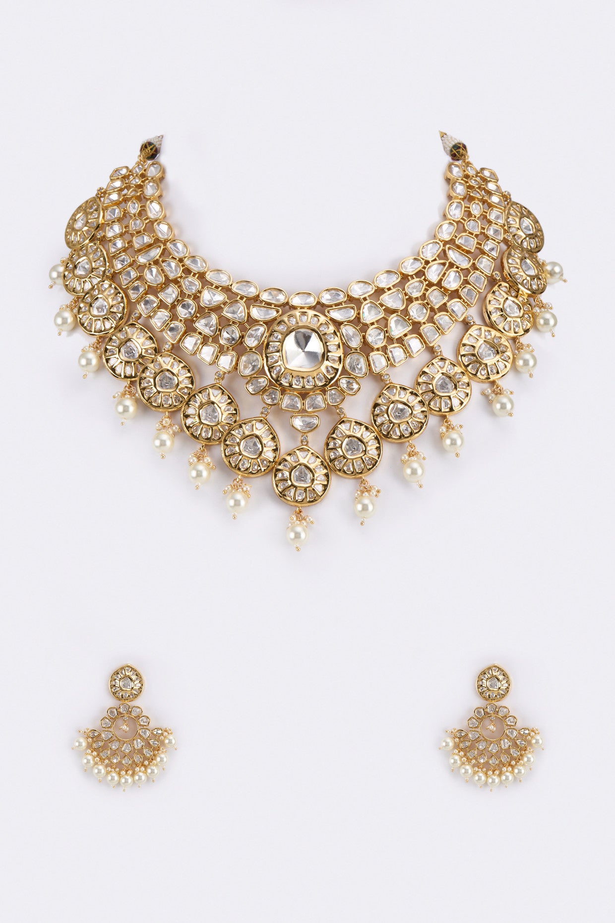 22kt Gold Plated Kundan Polki Necklace Set
