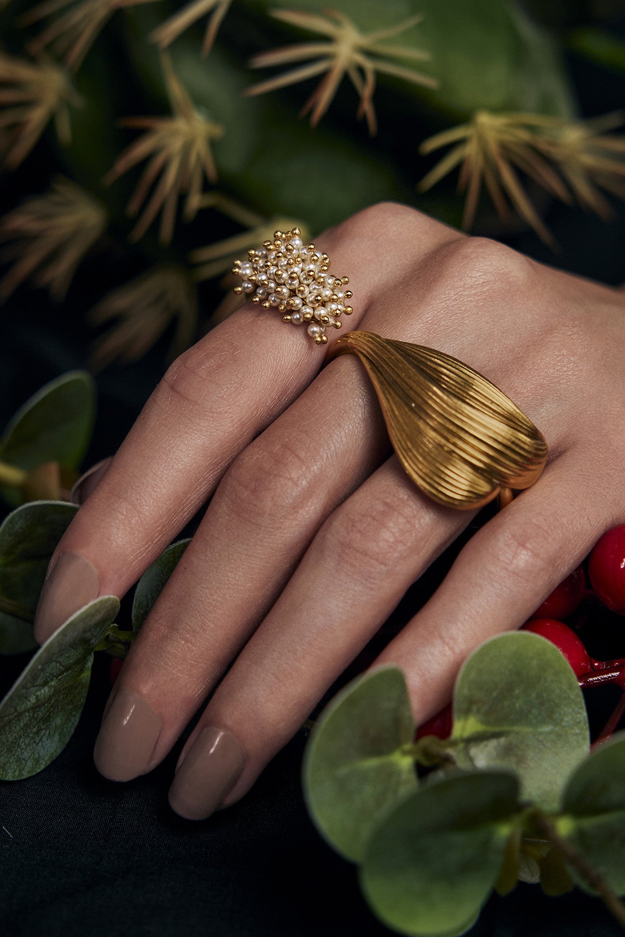 22kt Gold Plated Opaline Double-Motif Ring