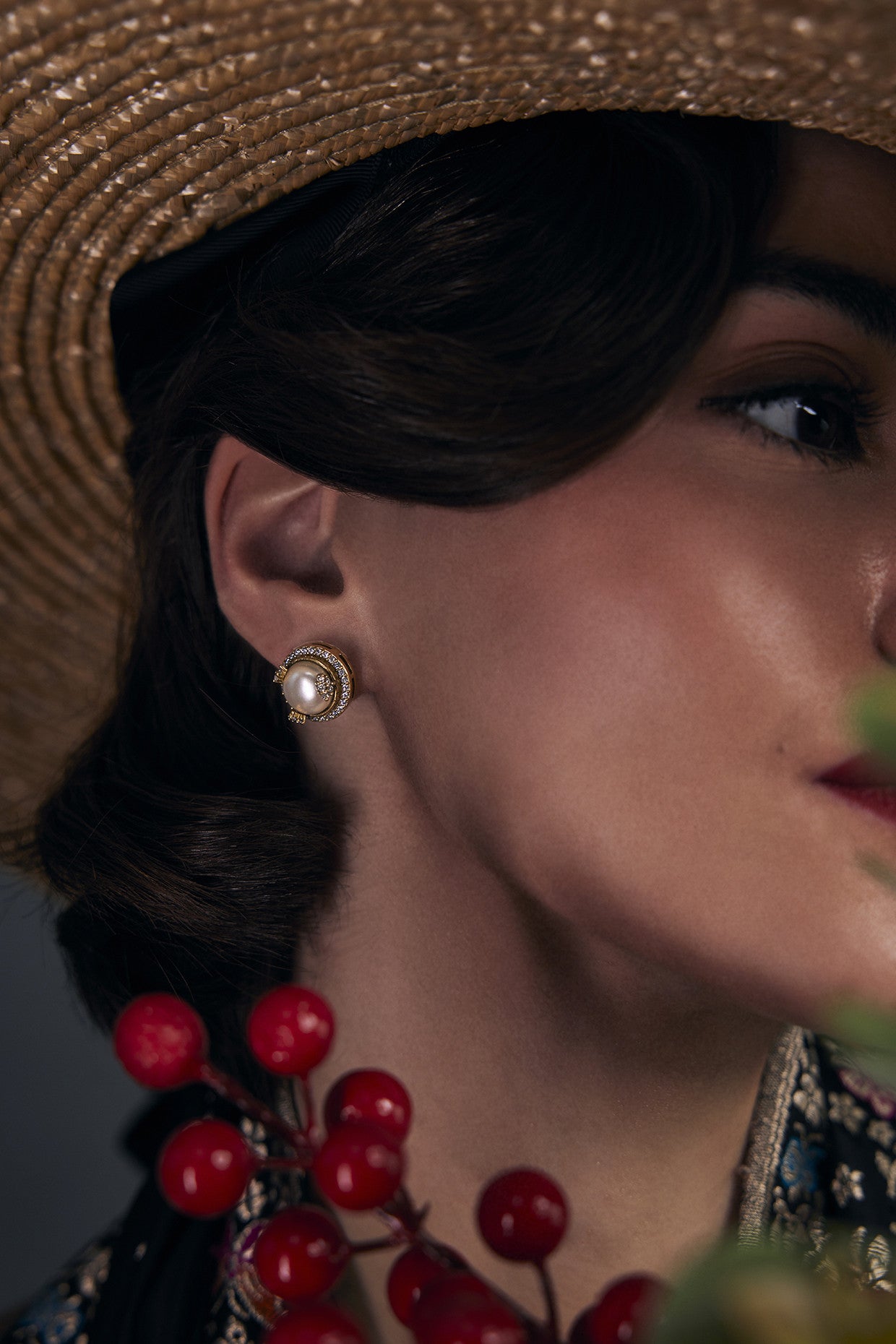 22kt Gold Plated Opaline Ivory Stud Earrings