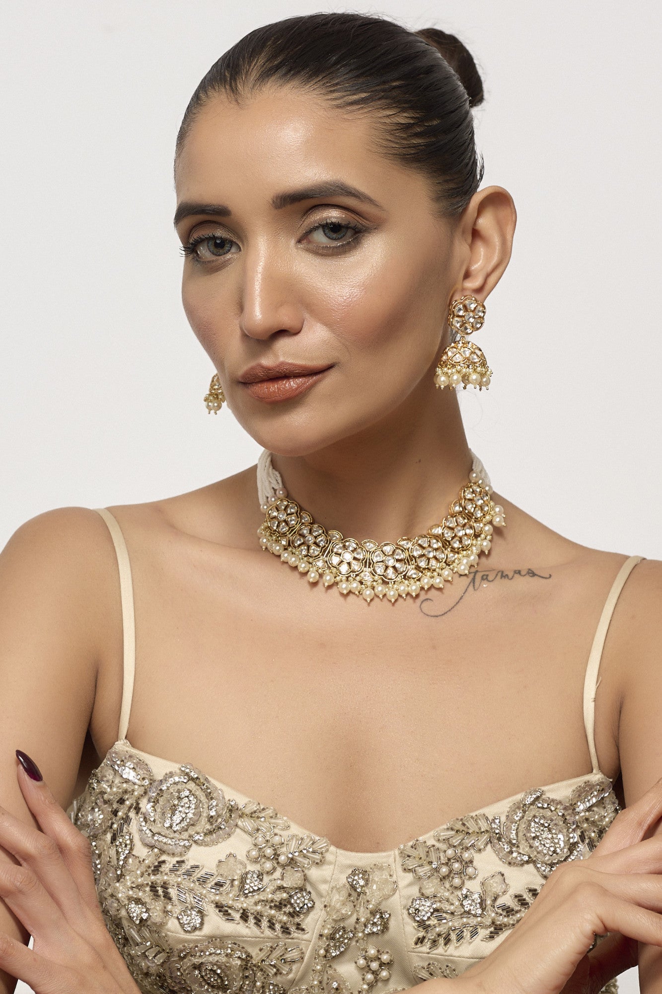 22kt Gold Plated Pearls Choker Set