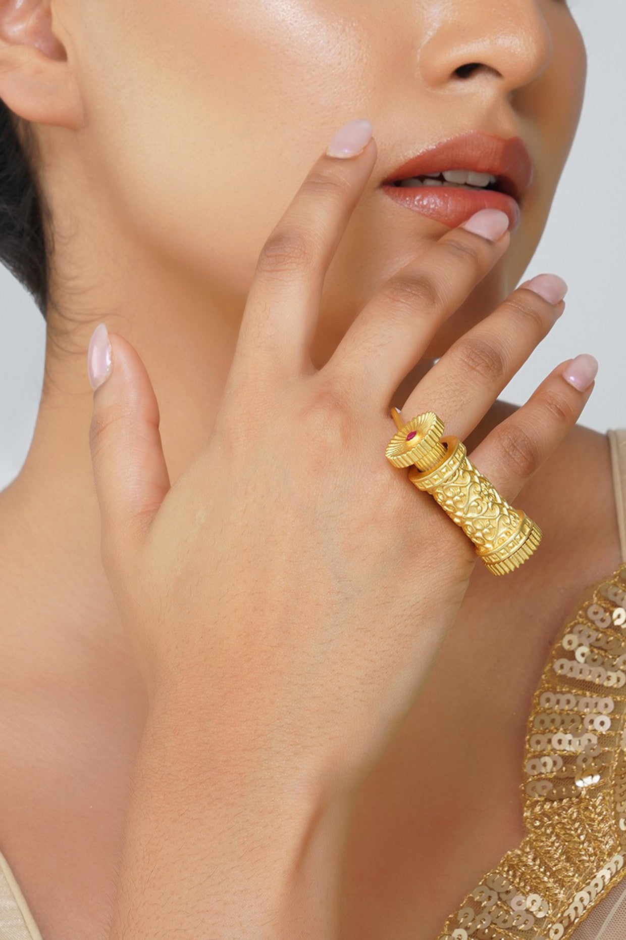 22kt Gold Plated Scrolls of Time Statement Ring