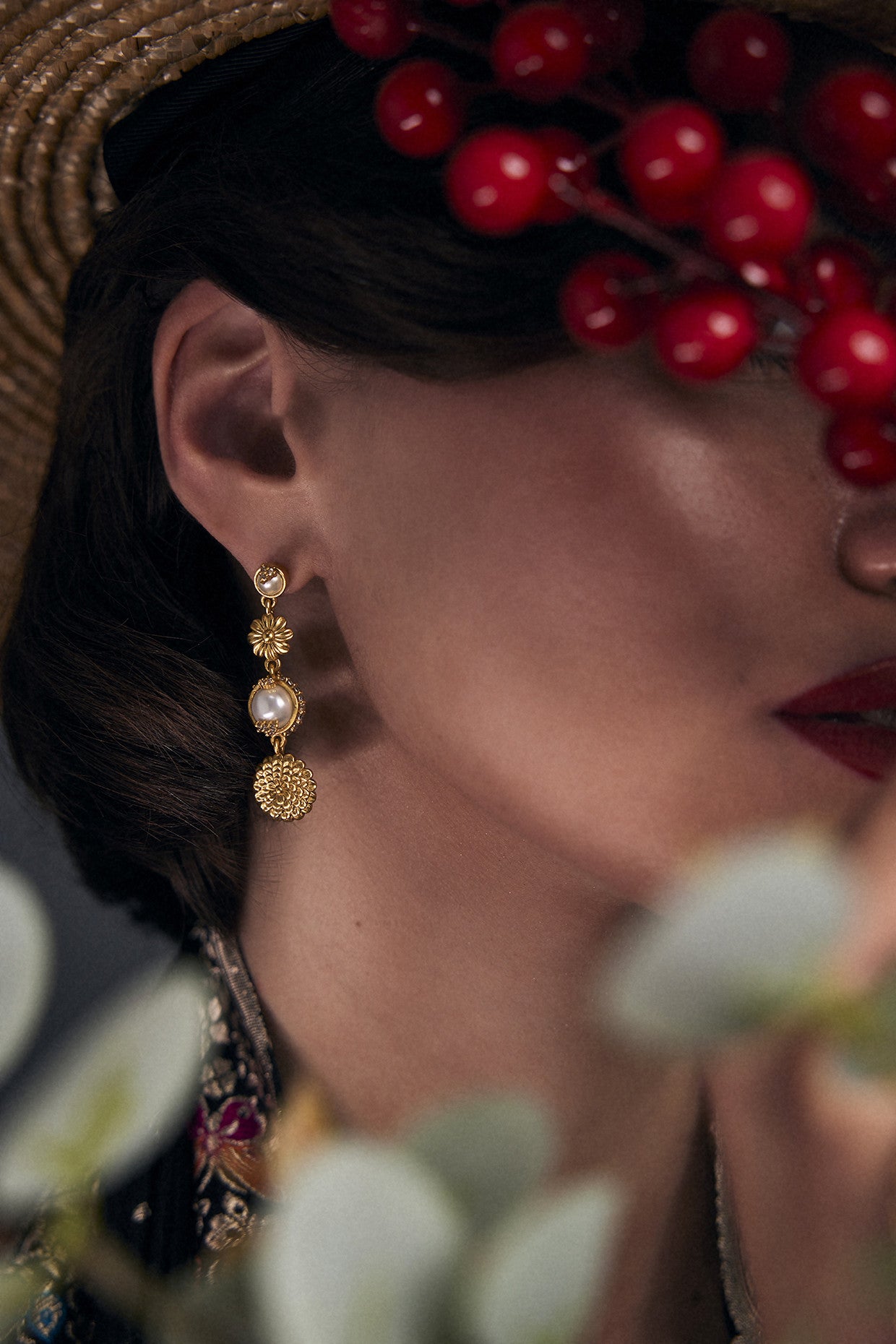 22kt Gold Plated Opaline Semi-Precious Stone Earrings