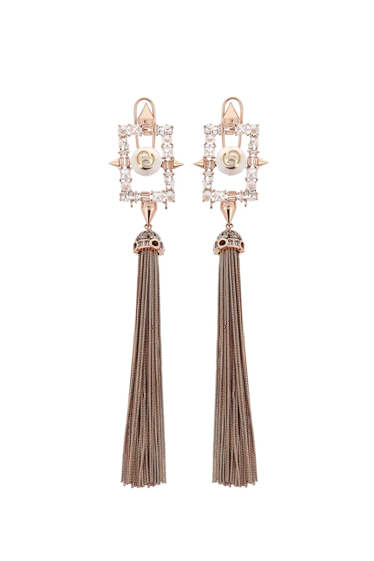 22kt Gold Plated Swarovski and Pearl Tassel Earrings