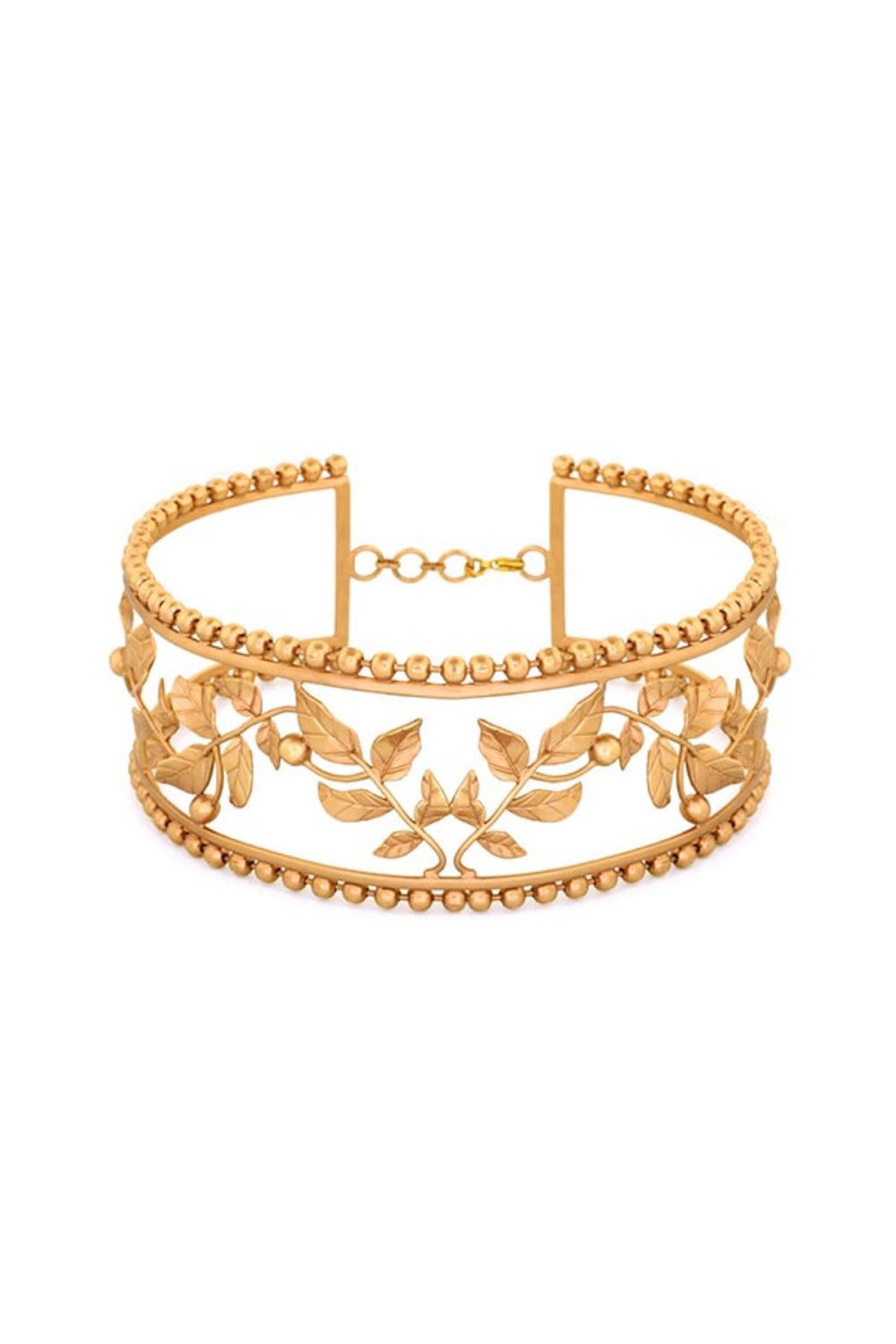 22kt Gold Plated Toned Ball Chain Choker with Serrated Leaves