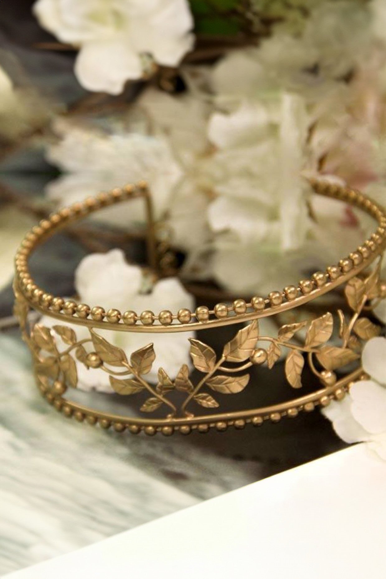 22kt Gold Plated Toned Ball Chain Choker with Serrated Leaves