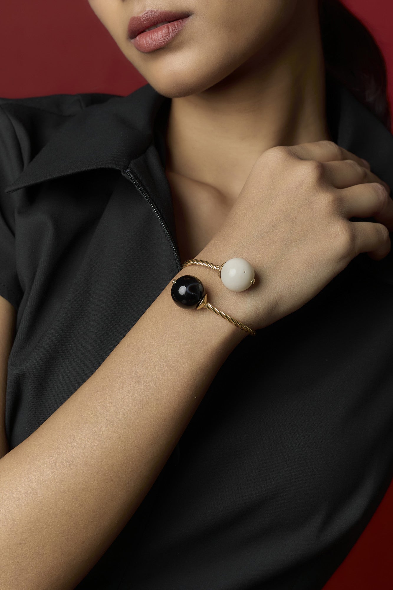 22kt Gold Plated White & Black Cuffs