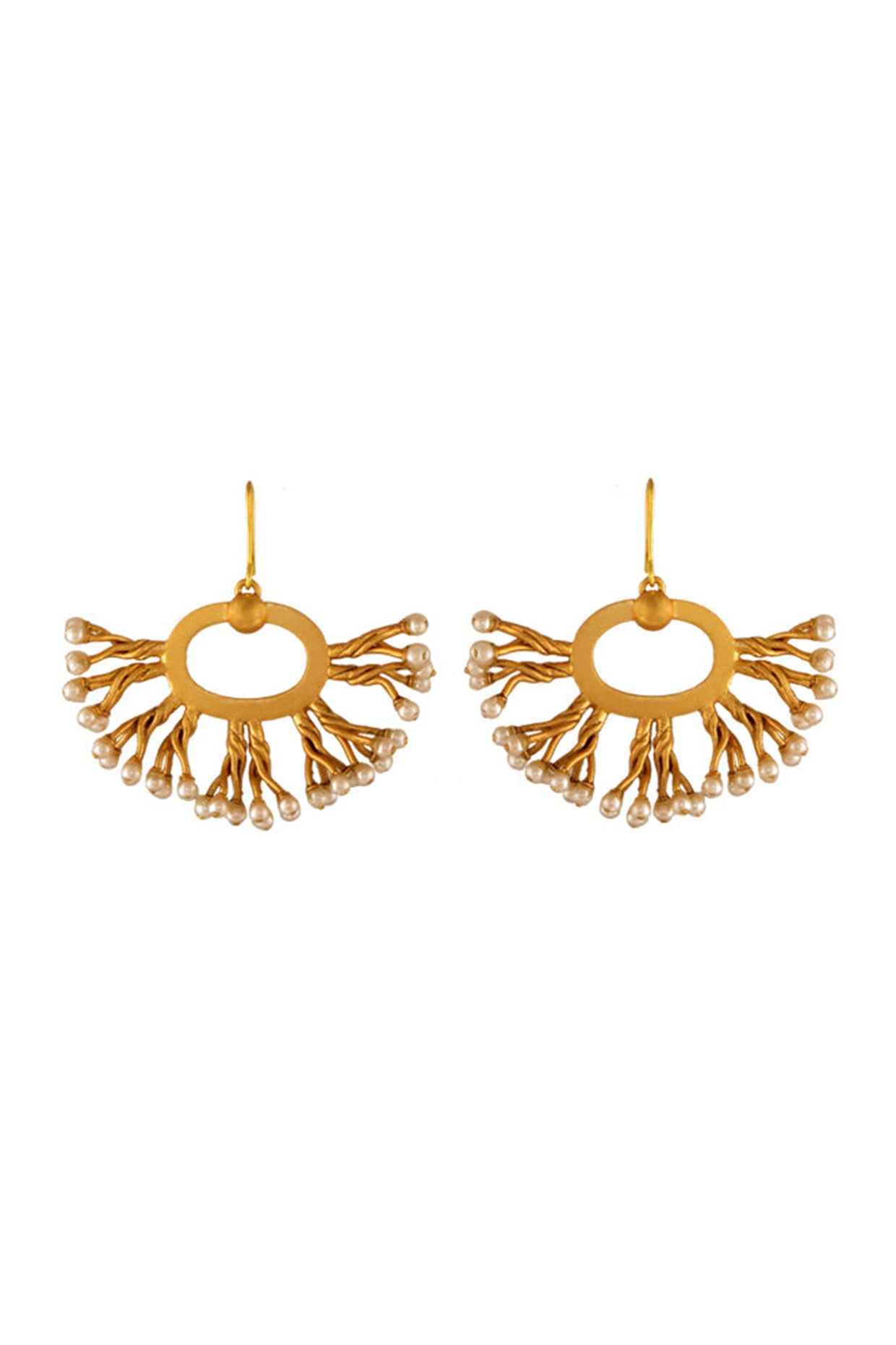 22kt Gold Plated Wire Pearls Sun Earrings