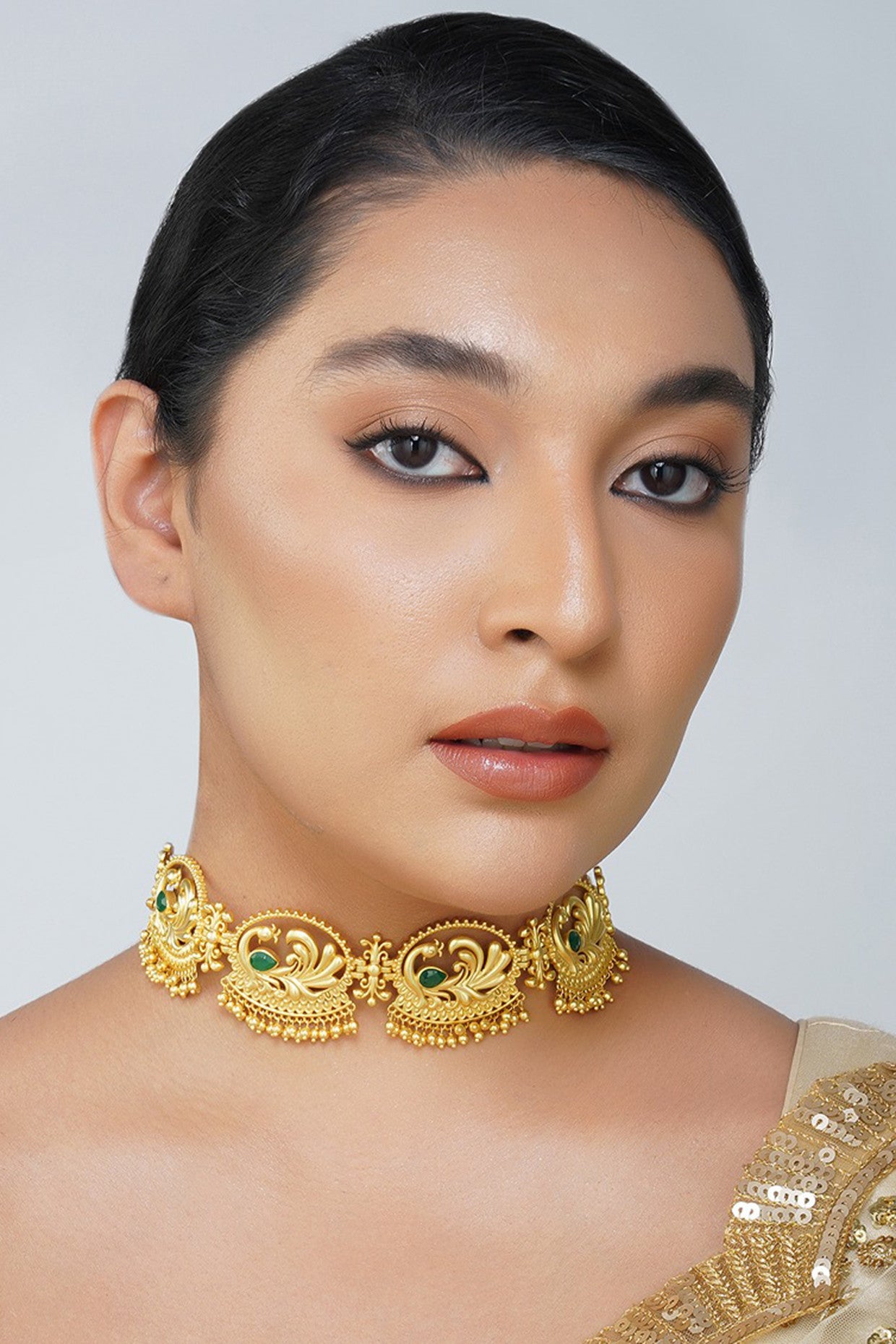 22kt Gold Pleated Majestic Mor Choker Necklace