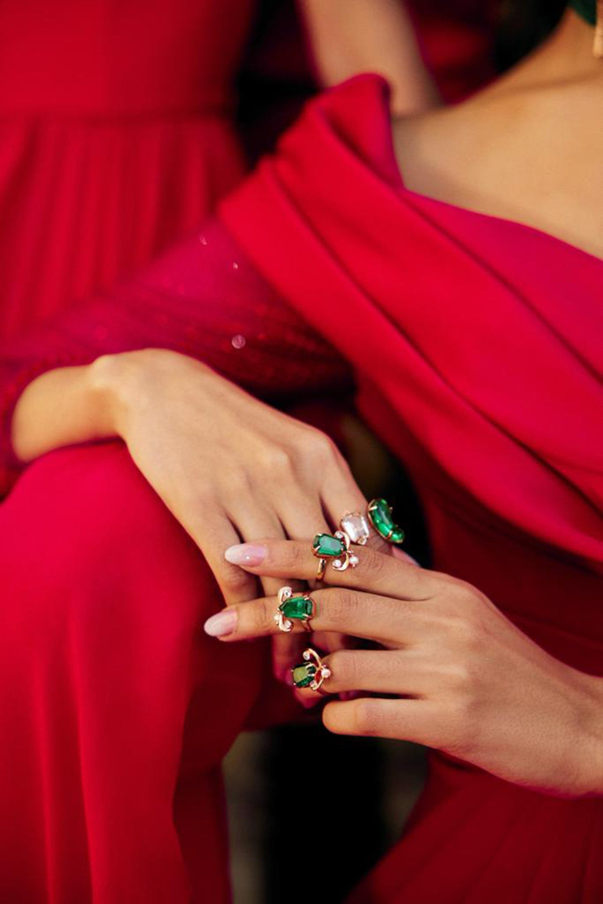 22kt Rose Gold Plated Jade Green and Crystal Ring