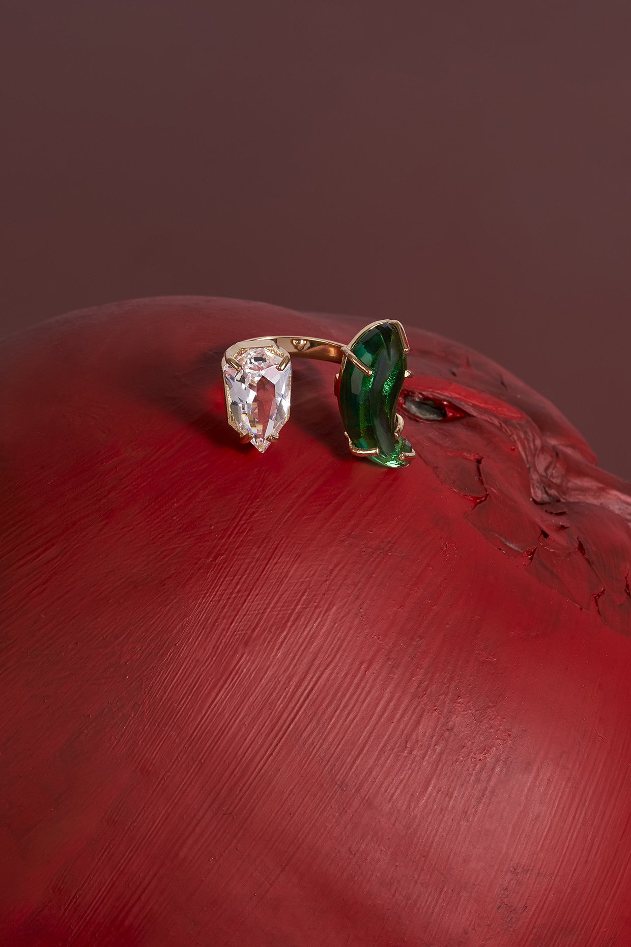 22kt Rose Gold Plated Jade Green and Crystal Ring