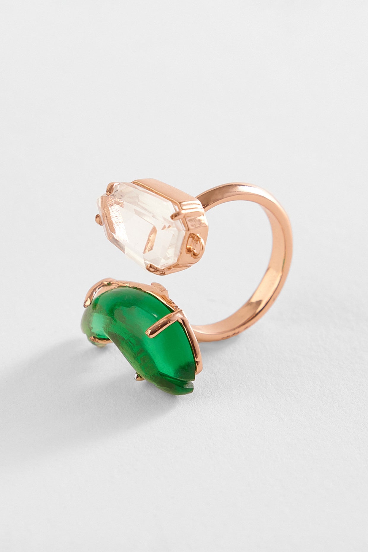 22kt Rose Gold Plated Jade Green and Crystal Ring