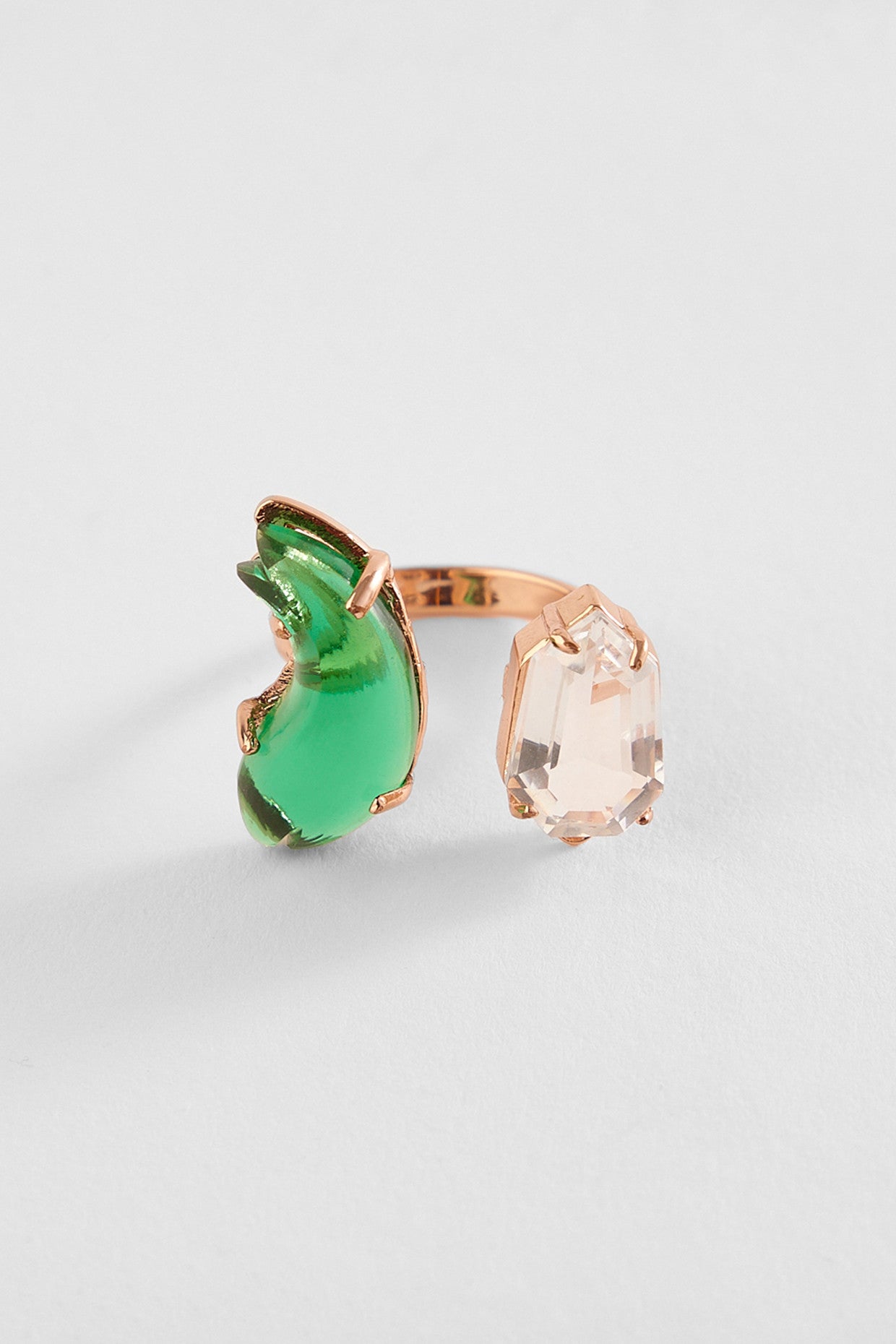 22kt Rose Gold Plated Jade Green and Crystal Ring