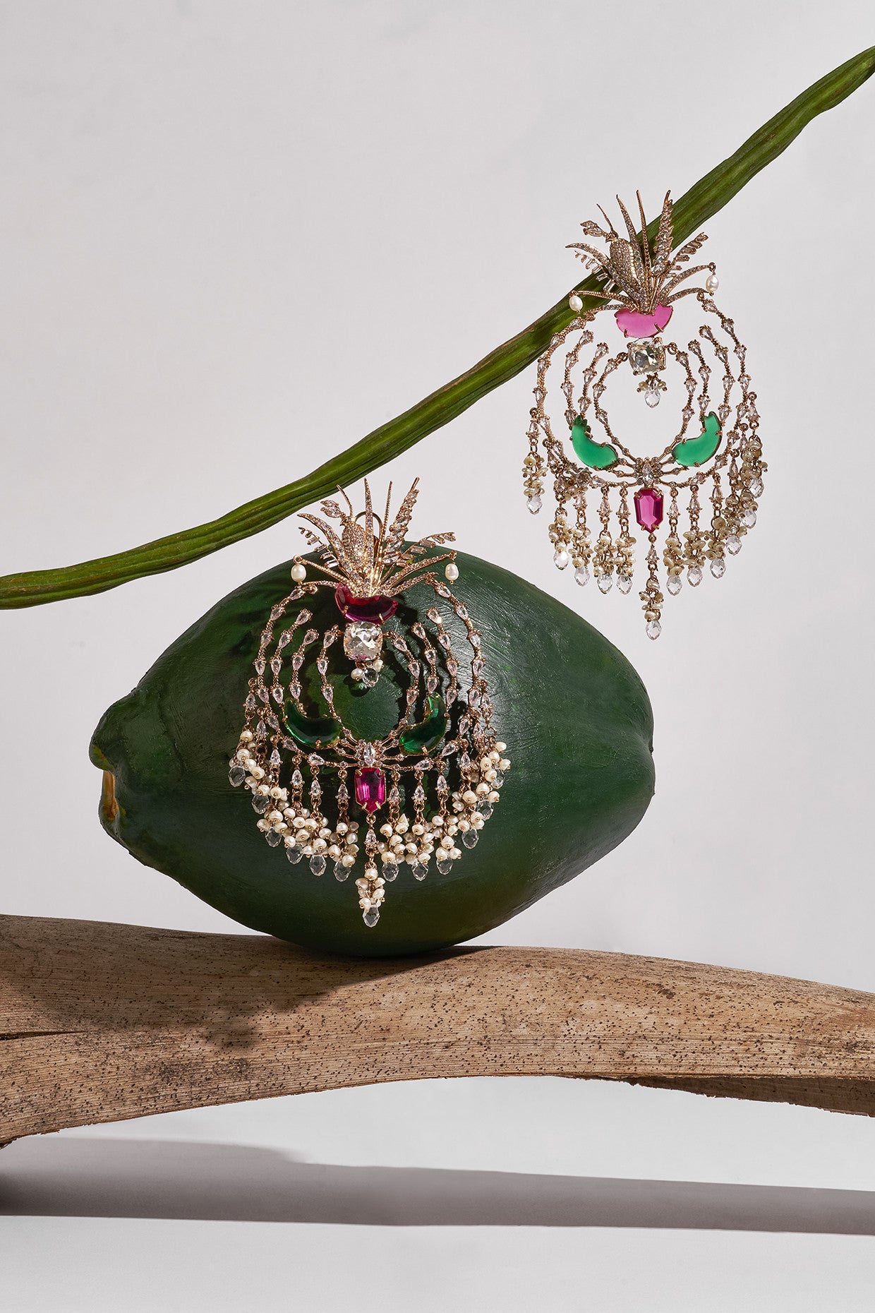 Green and Pink Crystal and Pearl Earrings