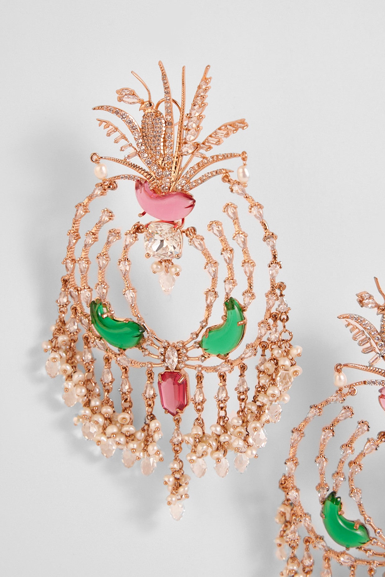 Green and Pink Crystal and Pearl Earrings