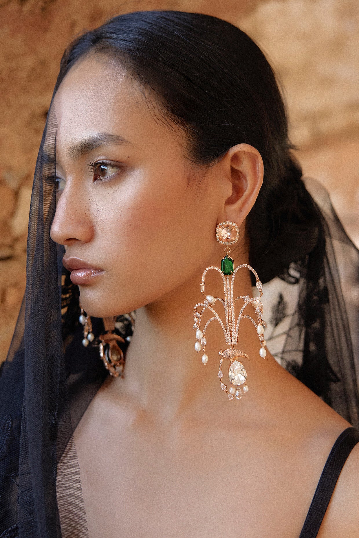 22kt Rose Gold Plated Emerald Earrings