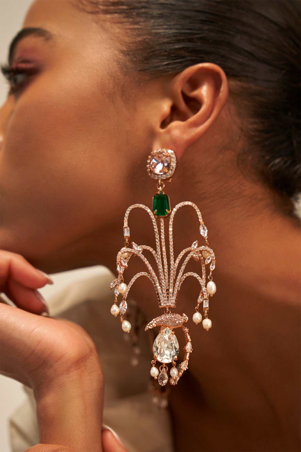 22kt Rose Gold Plated Emerald Earrings