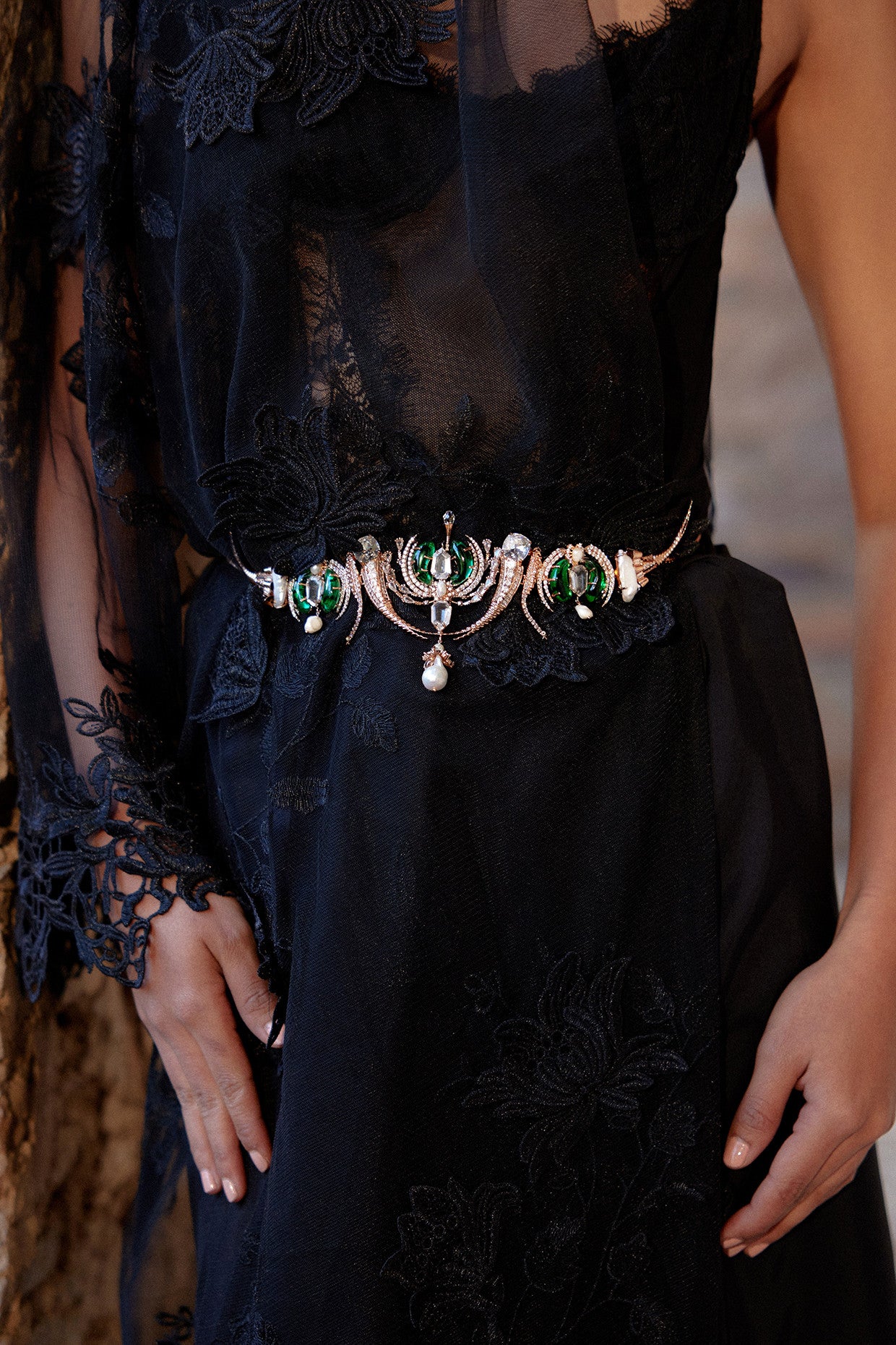 22kt Rose Gold Plated Hand Made Green and Pearl Belt