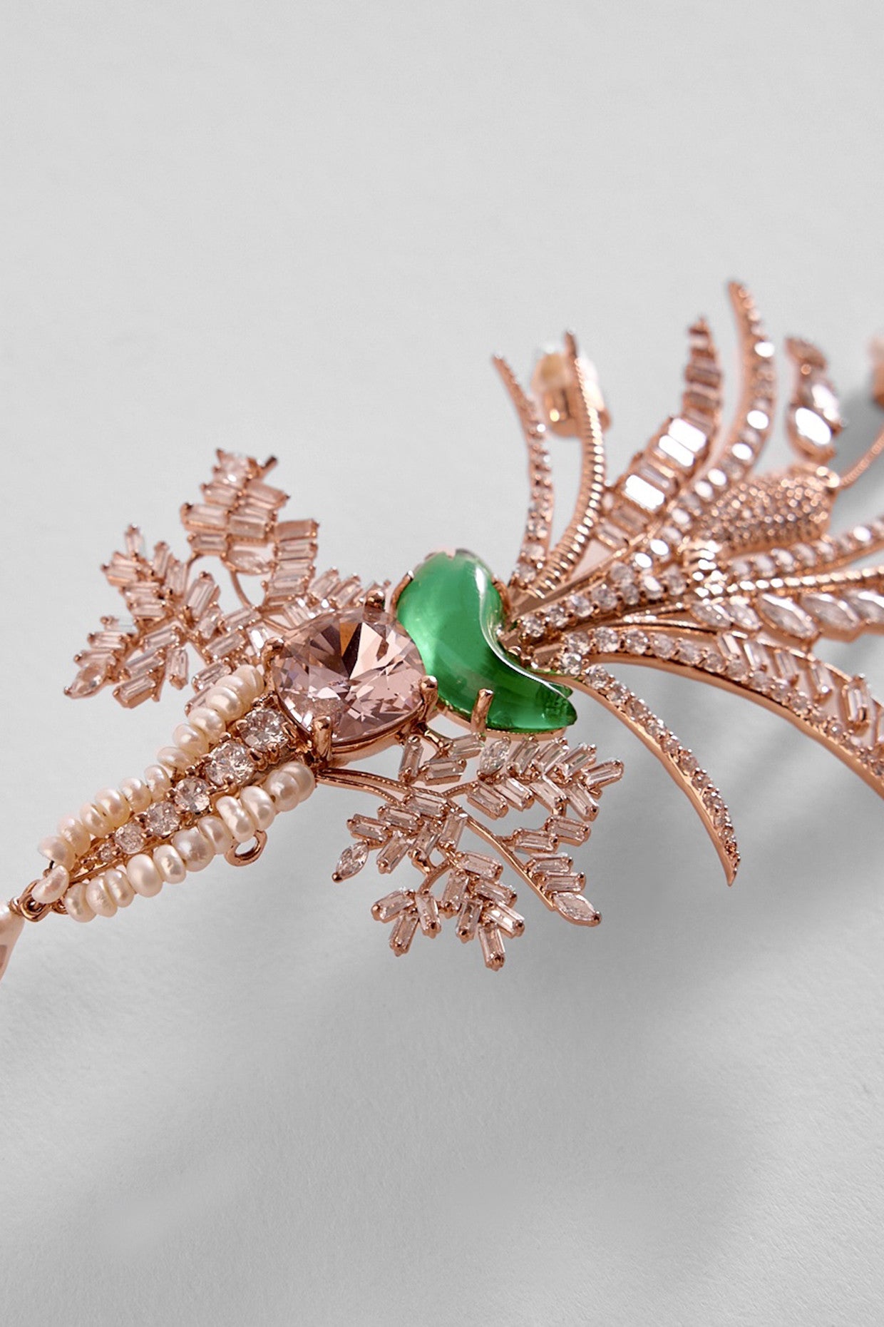 22kt Rose Gold Plated Jade Green Brooch