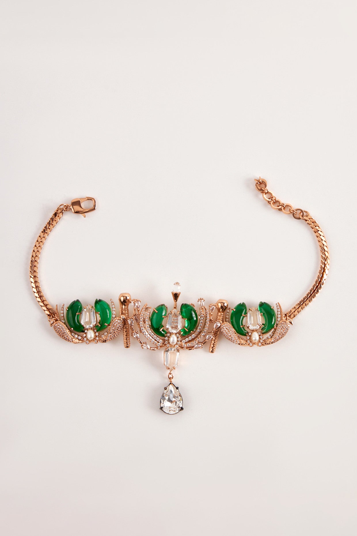 22kt Rose Gold Plated Green Stone and Pearl Choker Necklace