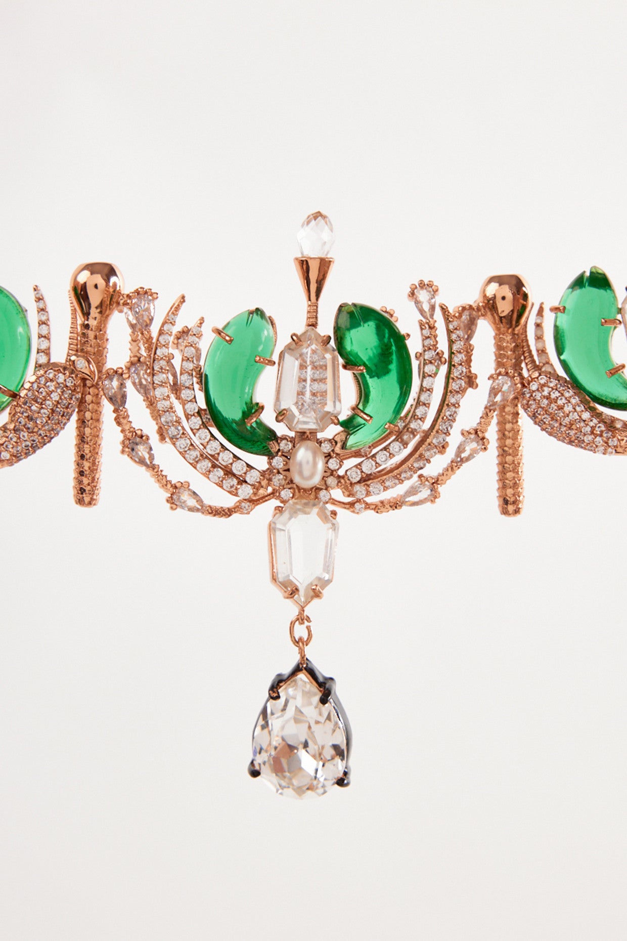 22kt Rose Gold Plated Green Stone and Pearl Choker Necklace