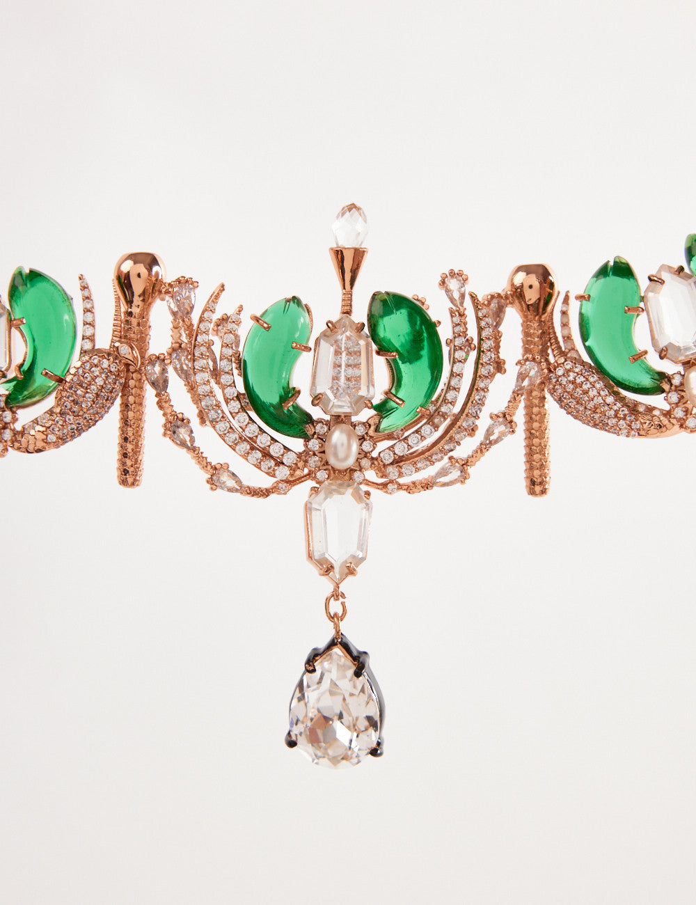 22kt Rose Gold Plated Green Stone and Pearl Choker Necklace