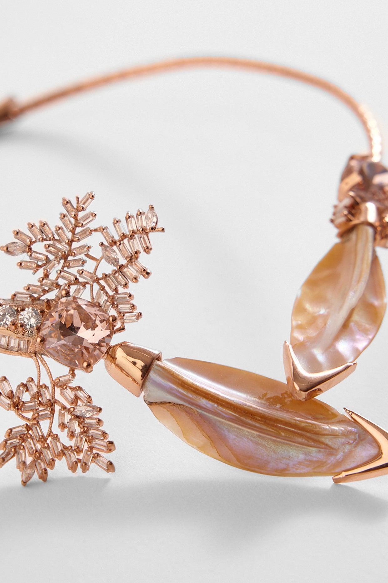 22kt Rose Gold Plated Pearl Metal Leaf Choker
