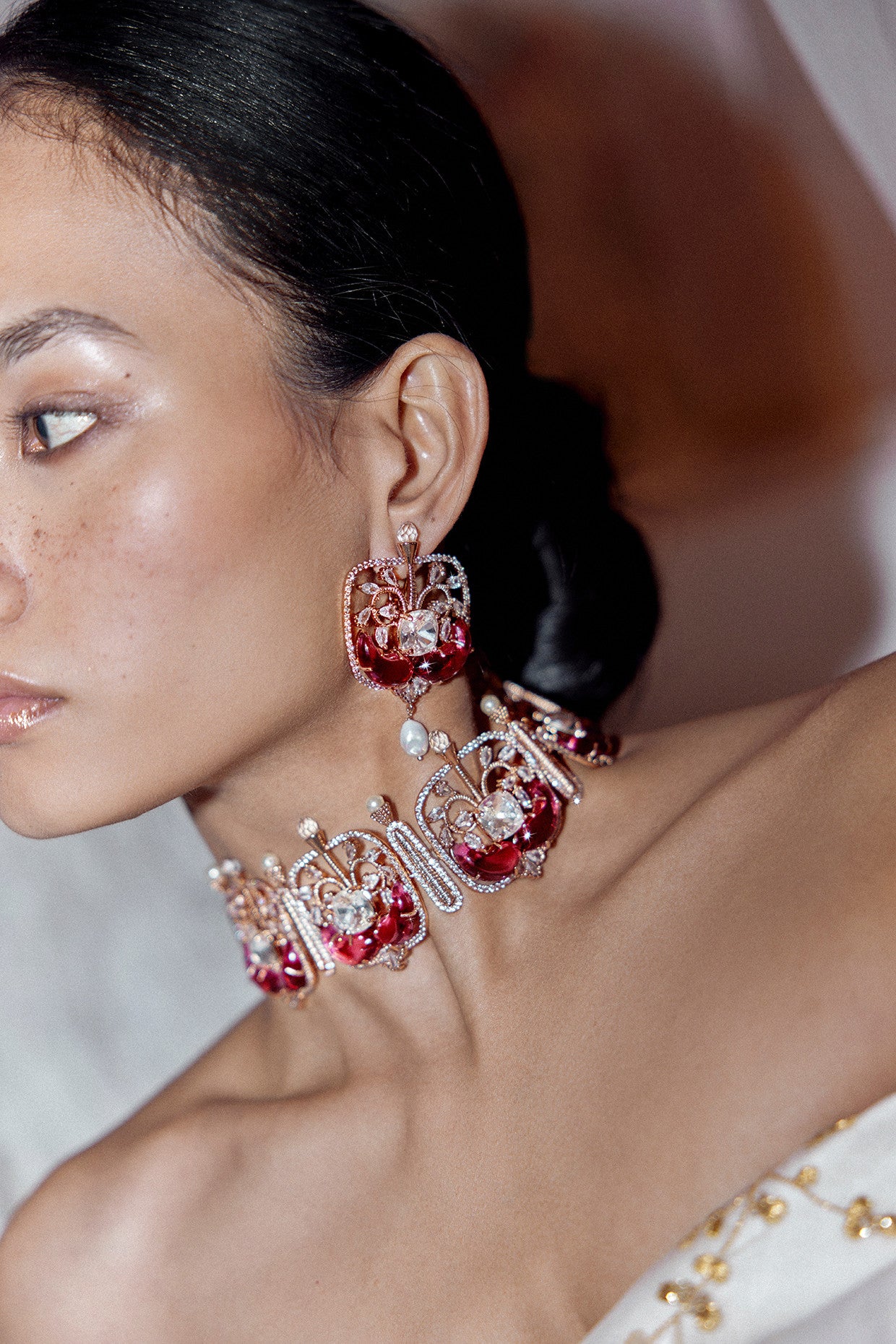 22kt Rose Gold Plated Rose Swarovski and Zircon Earrings