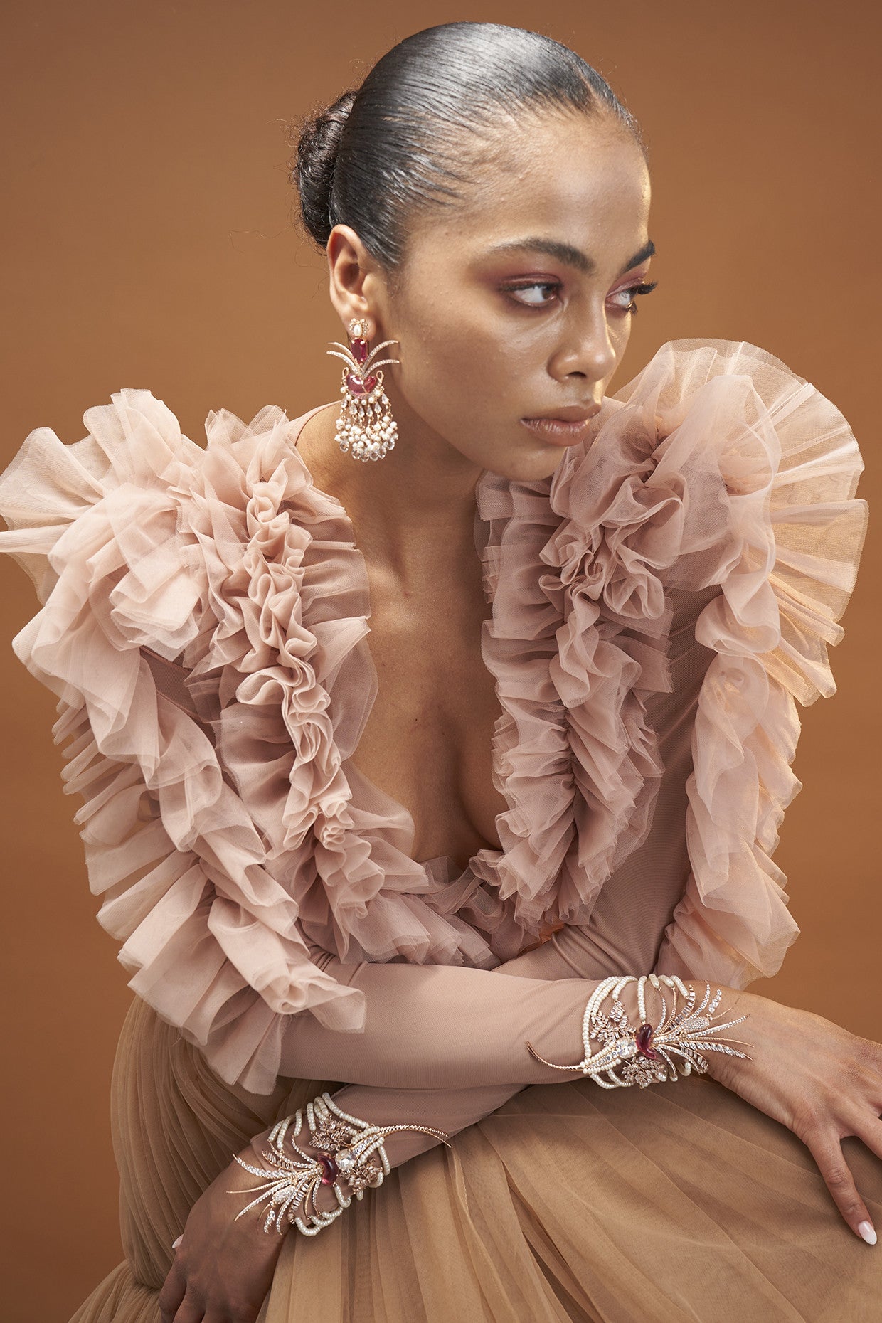 22kt Rose Gold Plated Rose Swarovski Zircon Earrings