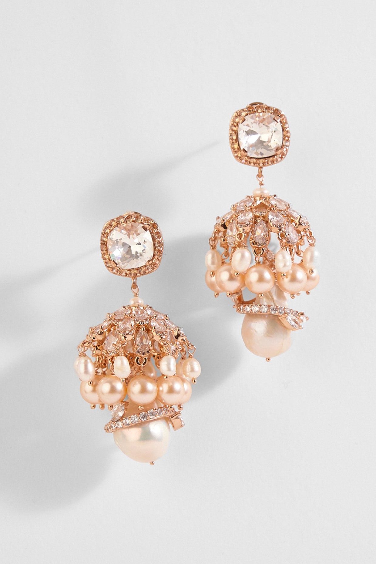 22kt Rose Gold Plated Swarovski and Pearl Drop Earrings