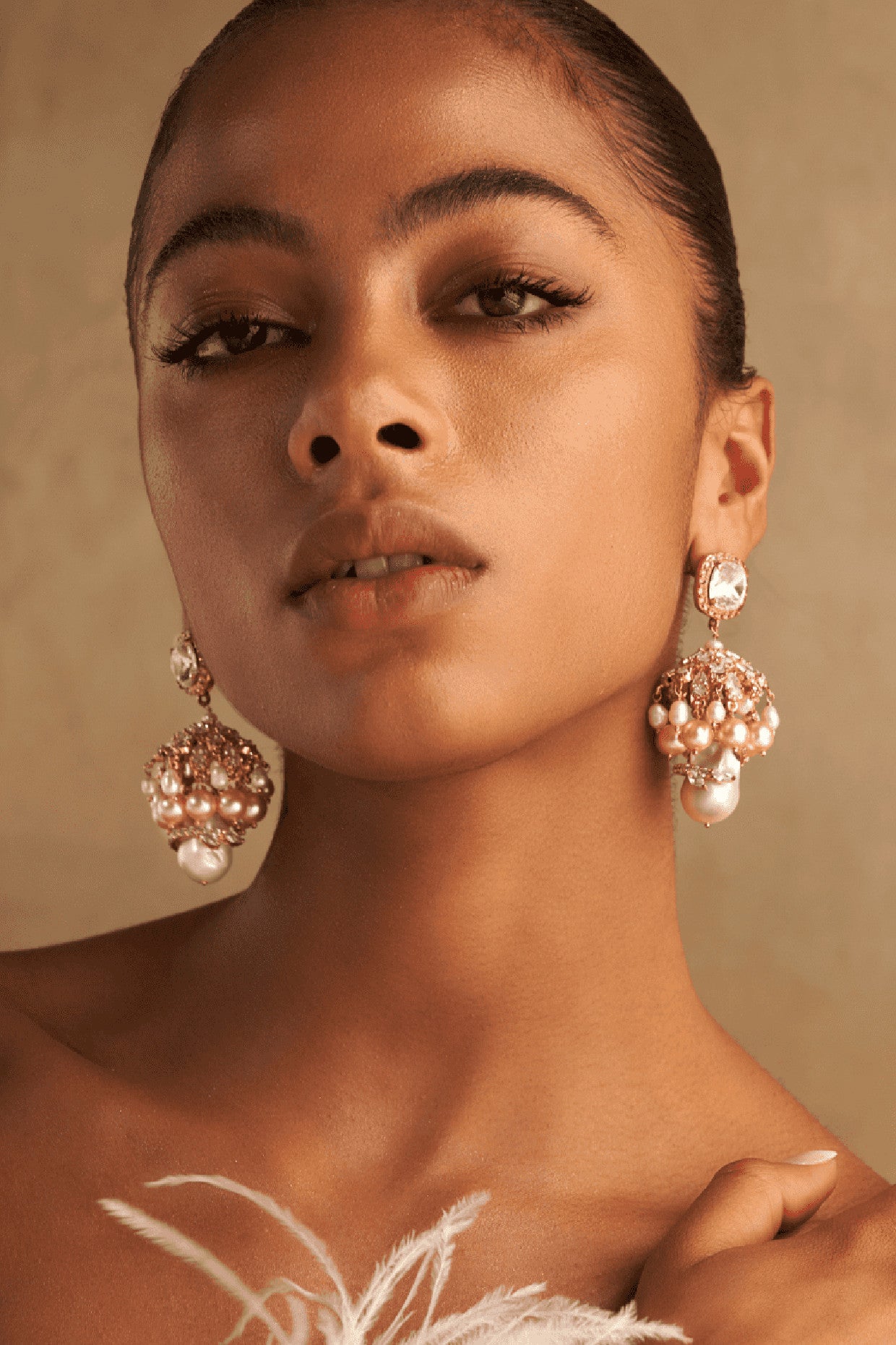 22kt Rose Gold Plated Swarovski and Pearl Drop Earrings