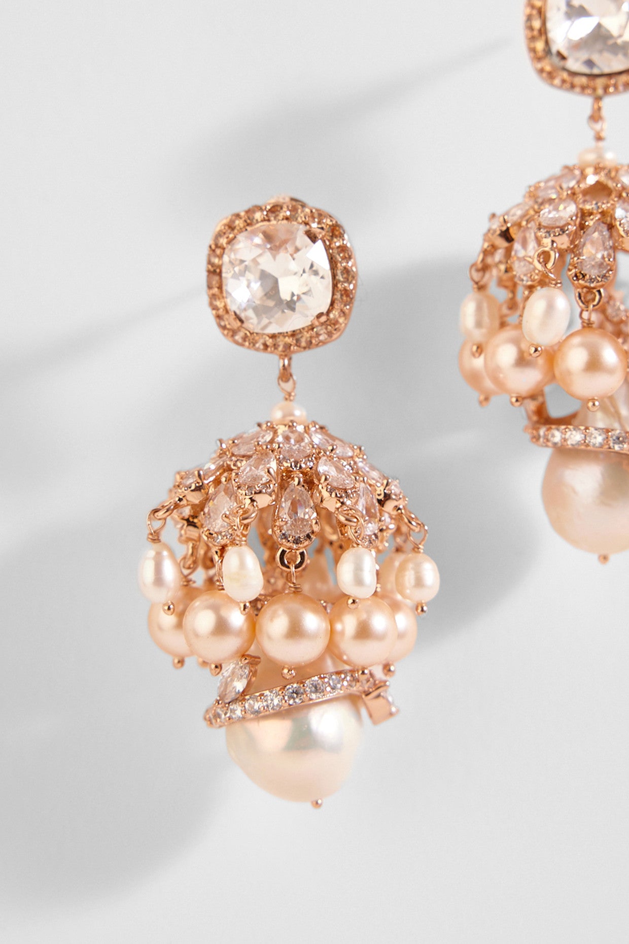 22kt Rose Gold Plated Swarovski and Pearl Drop Earrings