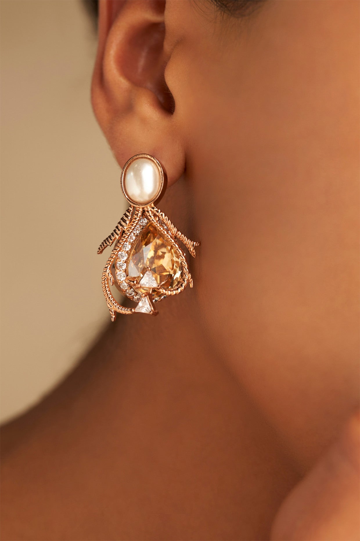 22kt Rose Gold Plated Pearl and Zircon Earrings