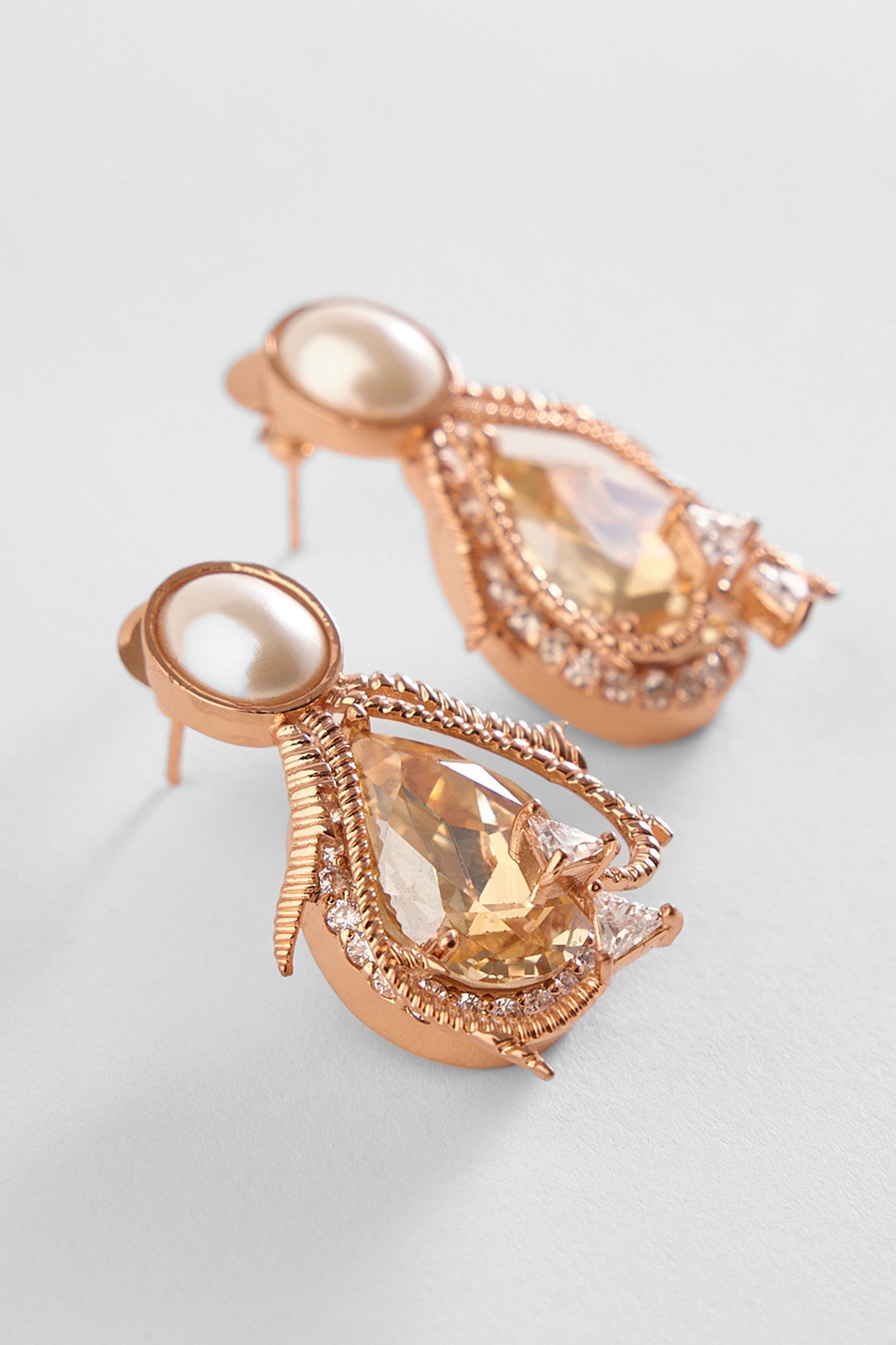 22kt Rose Gold Plated Pearl and Zircon Earrings