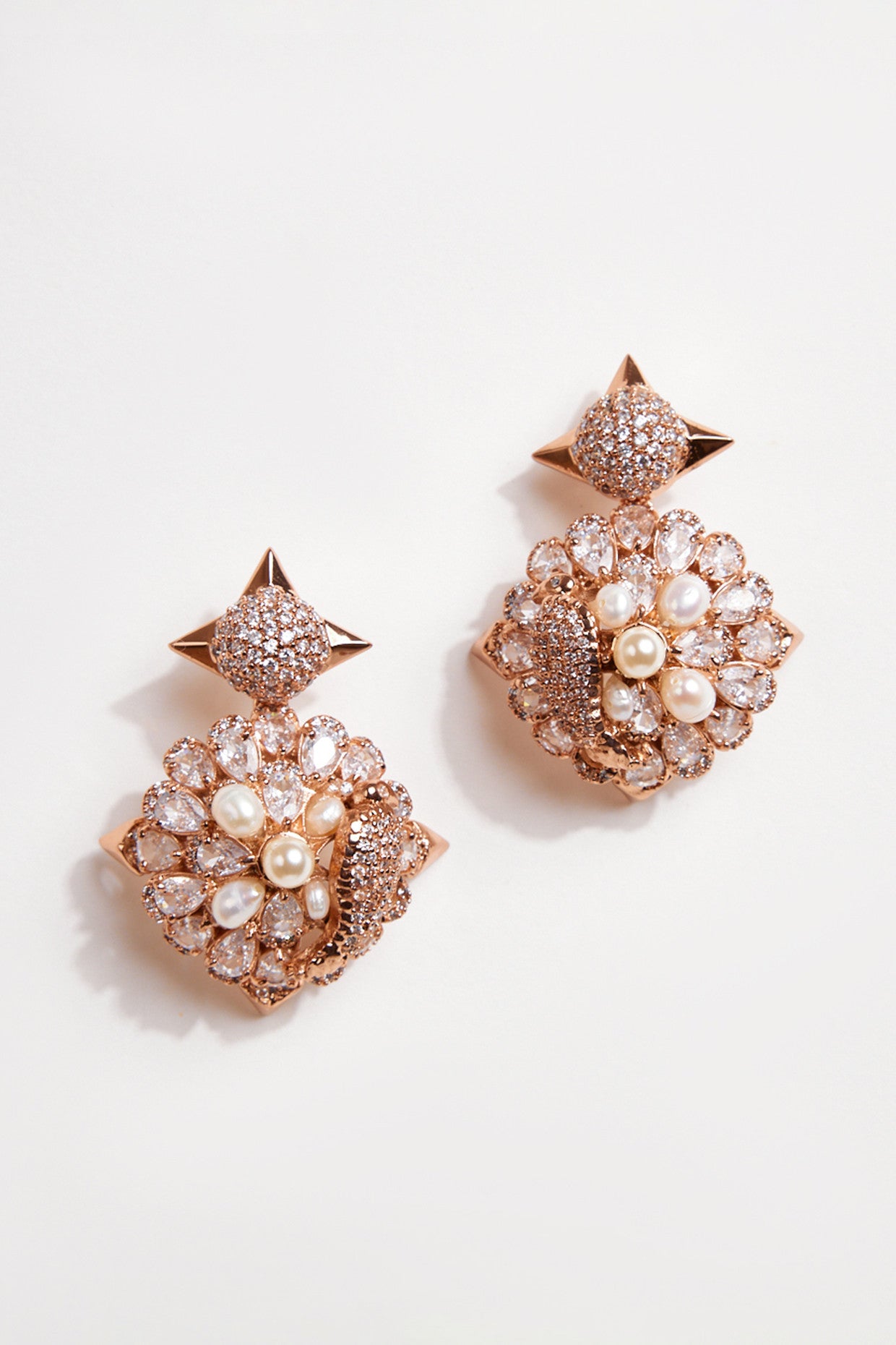 22kt Rose Gold Plated Pearl and Zircon Earrings