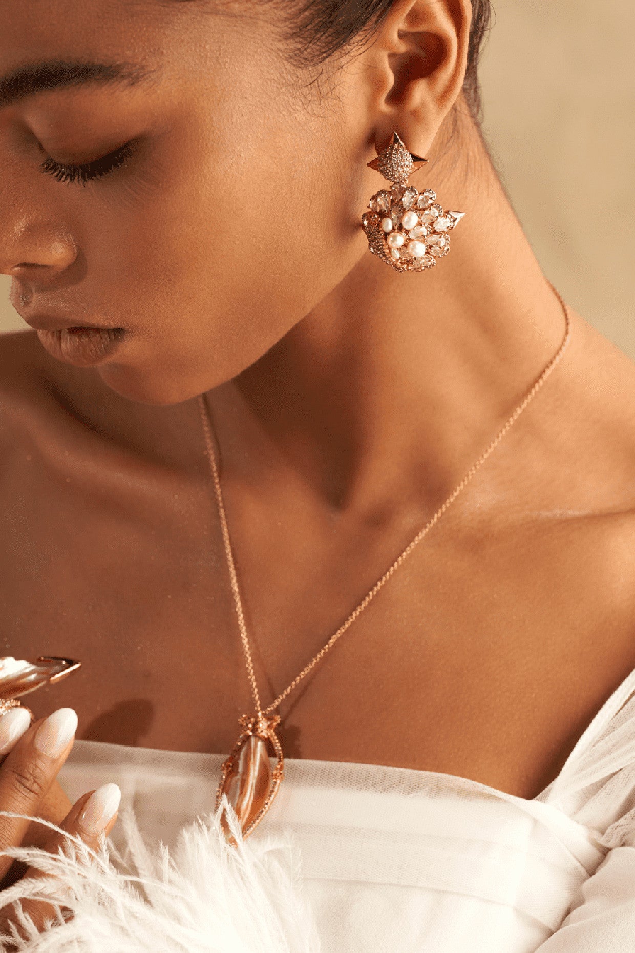 22kt Rose Gold Plated Pearl and Zircon Earrings