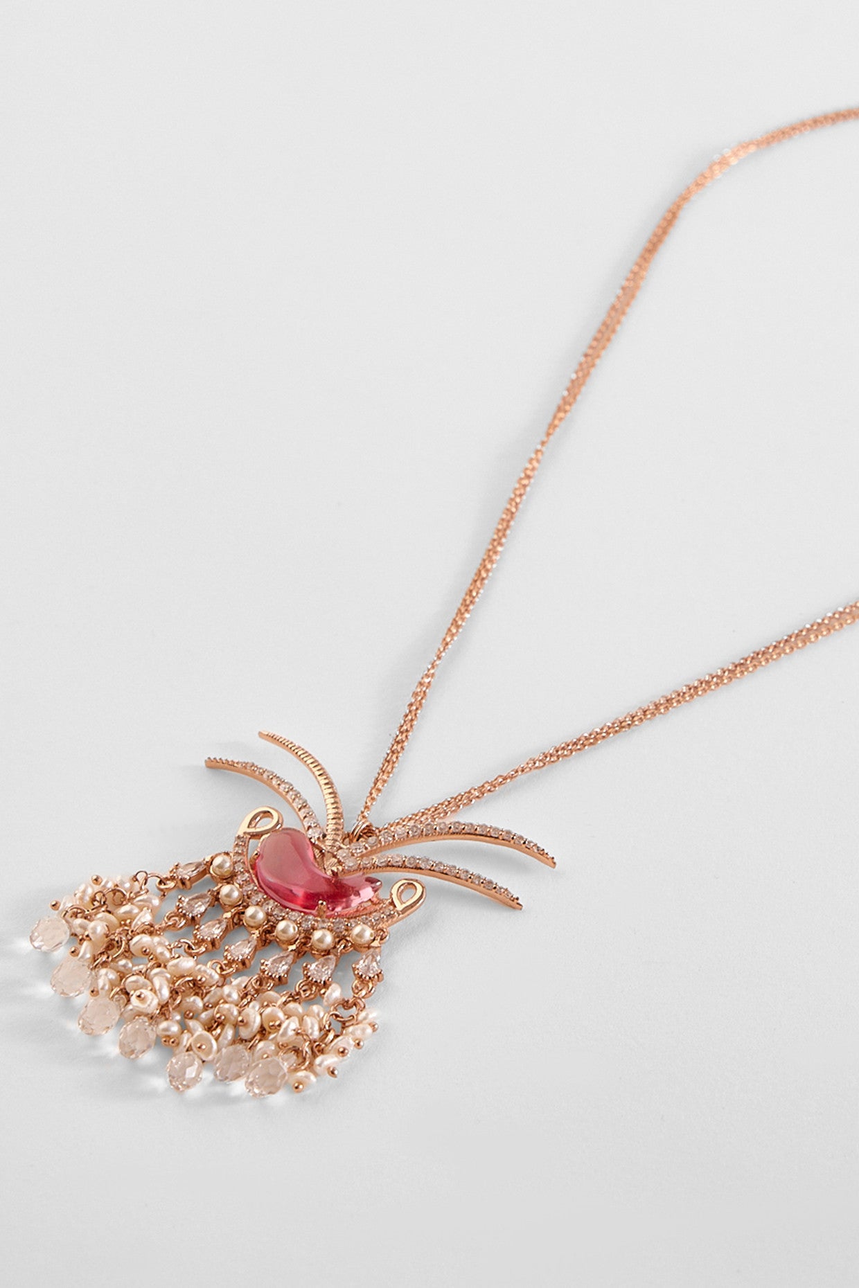 22kt Rose Gold Plated Rose Swarovski and Pearl Necklace