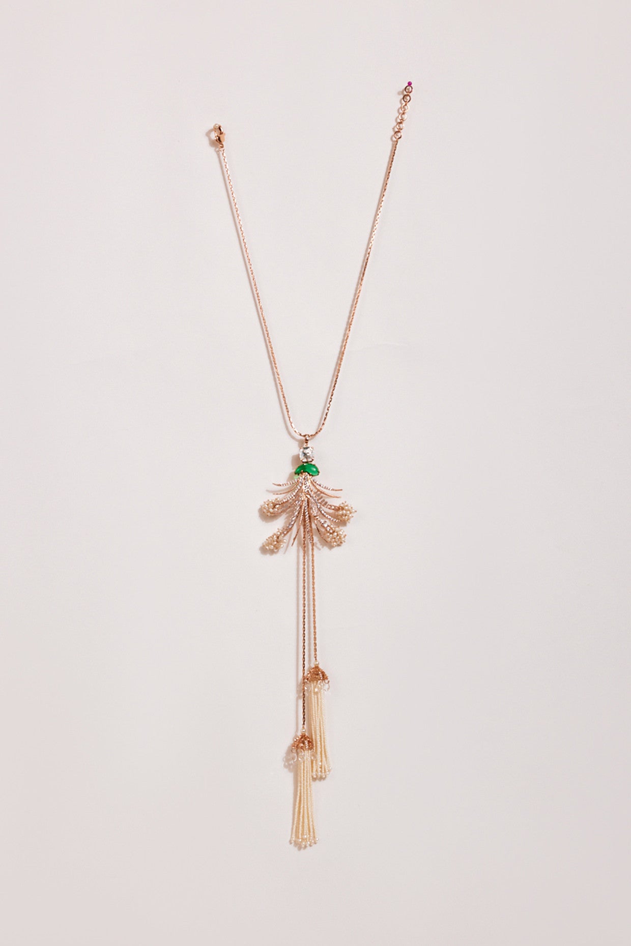 22kt Rose Gold Plated Green Crystal and Zircon Necklace
