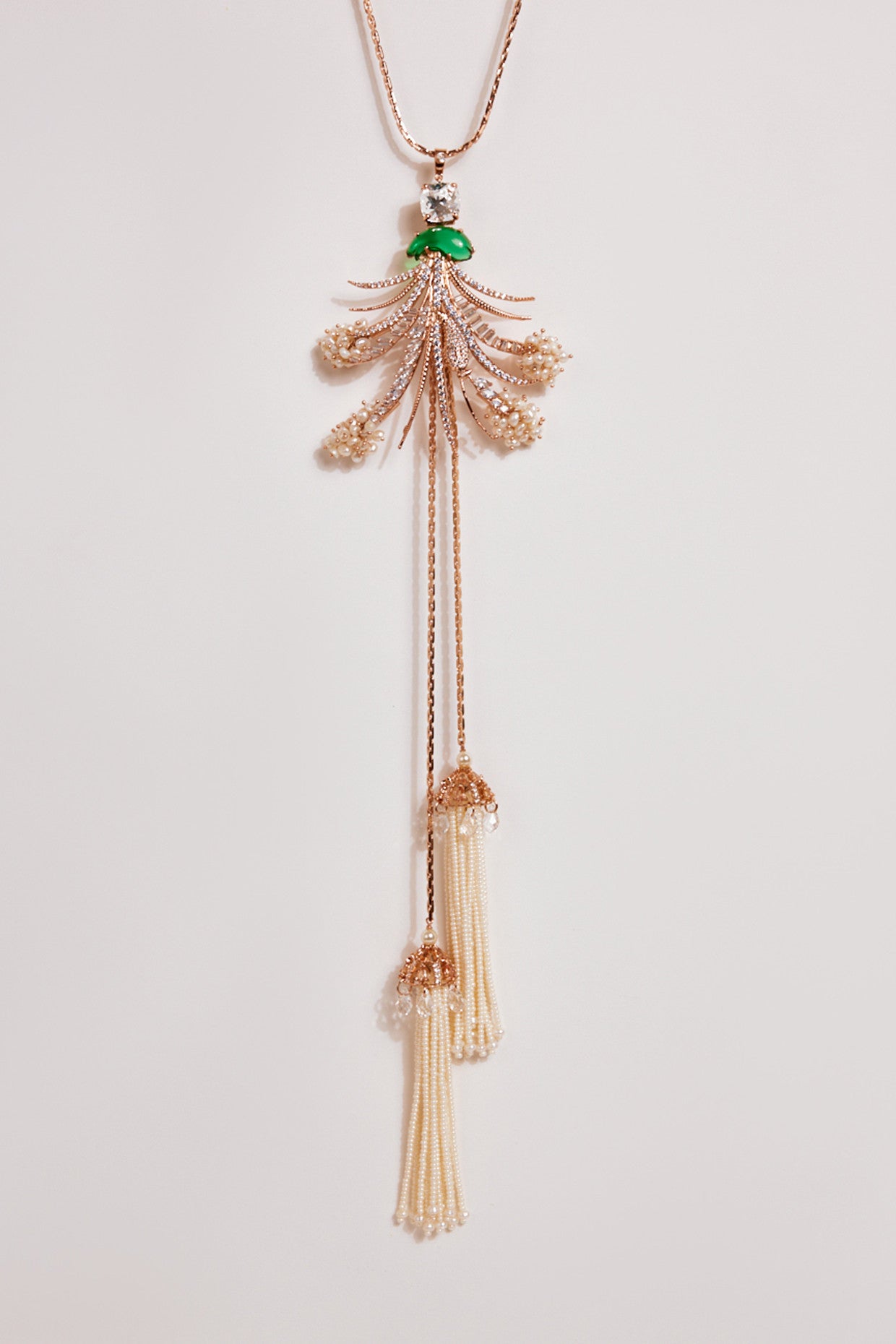 22kt Rose Gold Plated Green Crystal and Zircon Necklace