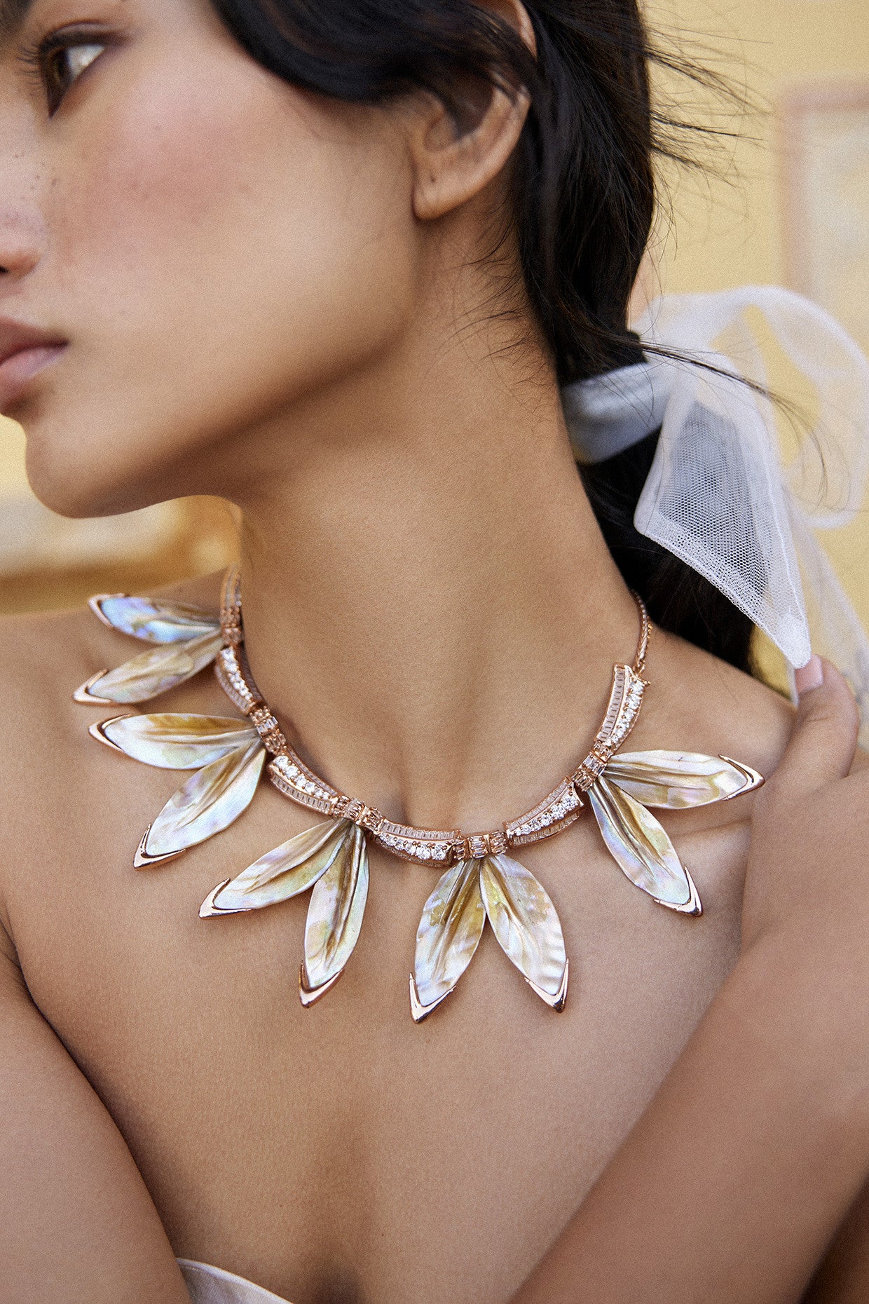 22kt Rose Gold Plated Metal Leaves Necklace