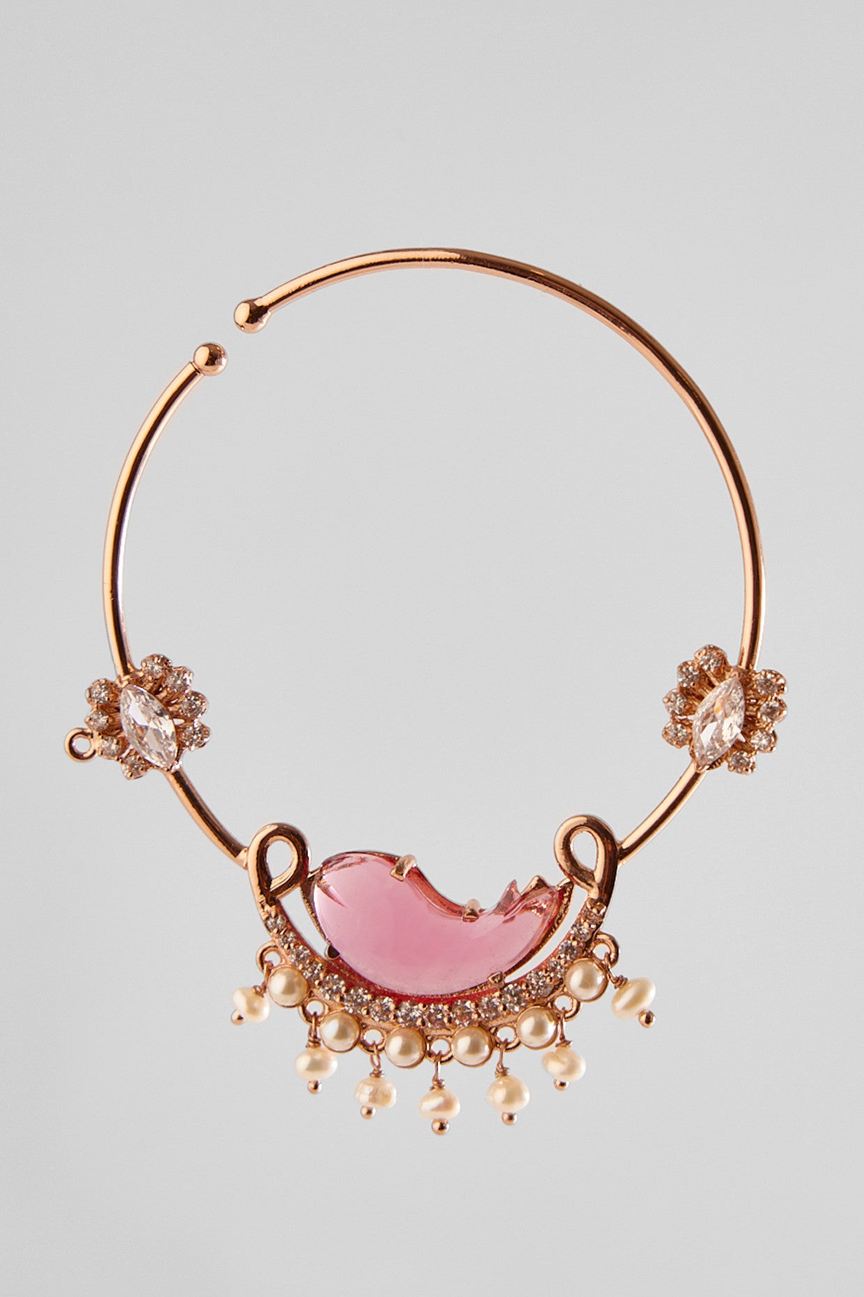 22kt Rose Gold Plated Rose Swarovski and Pearl Nose Ring