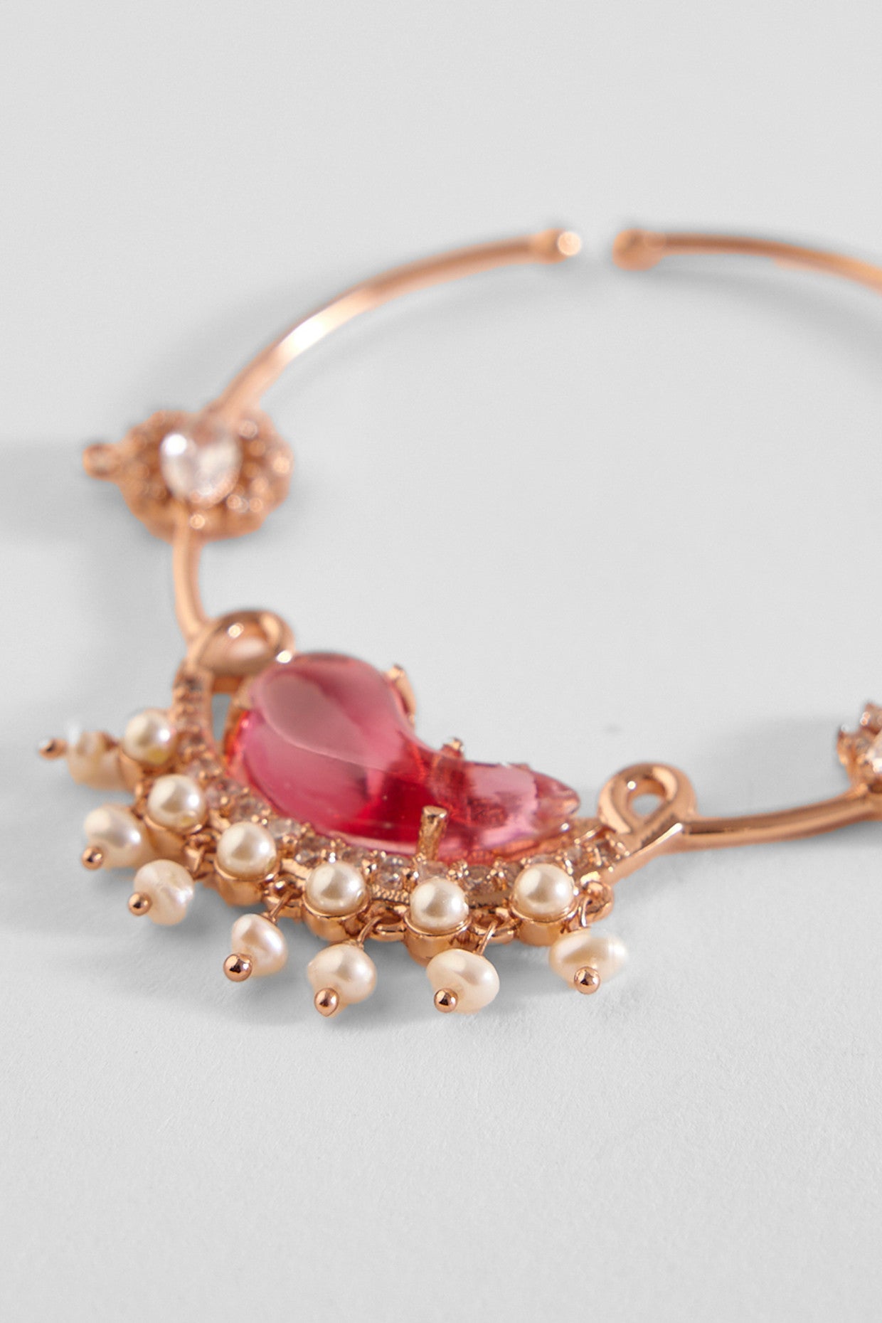 22kt Rose Gold Plated Rose Swarovski and Pearl Nose Ring