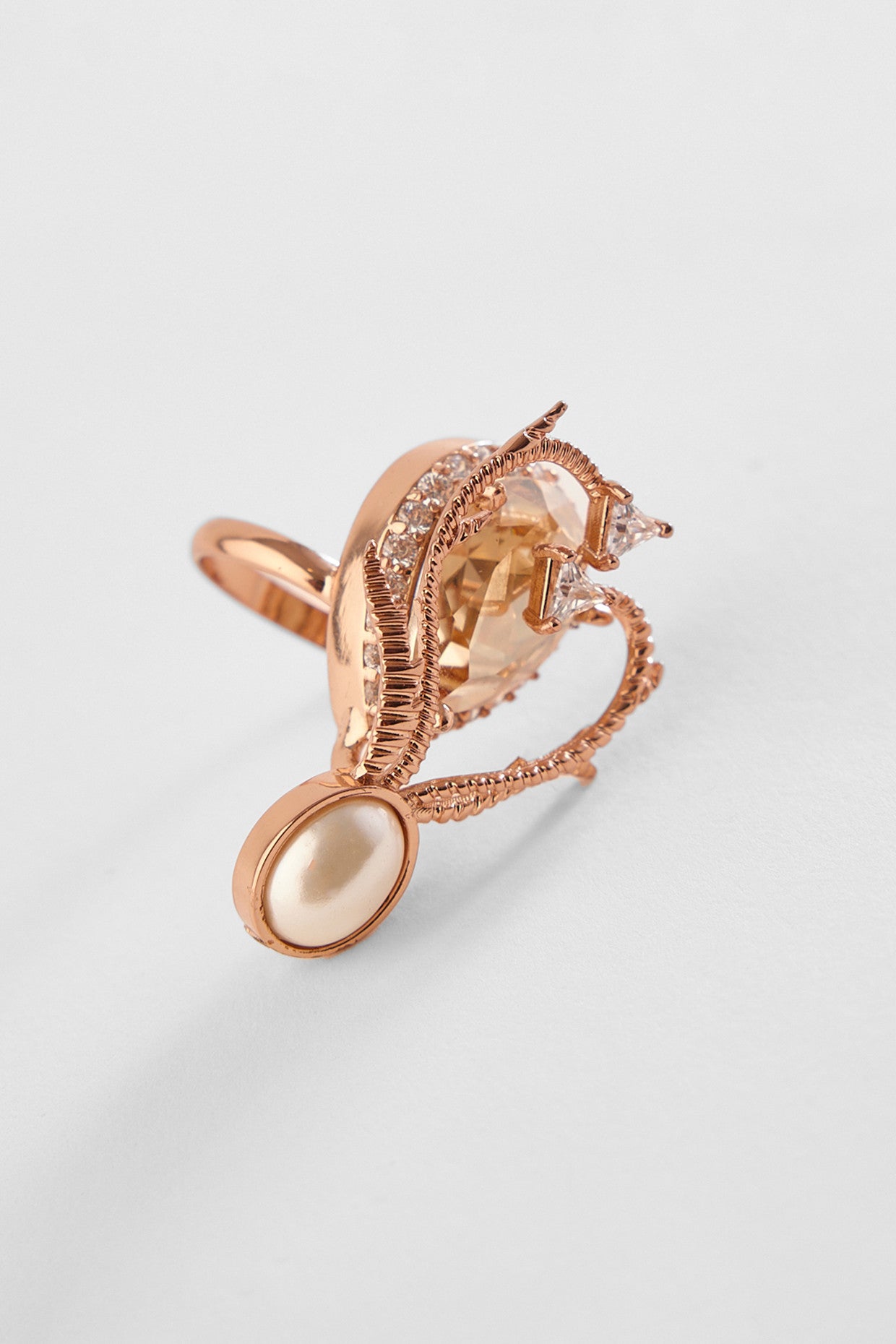 22kt Rose Gold Plated Pearl and Zircon Ring
